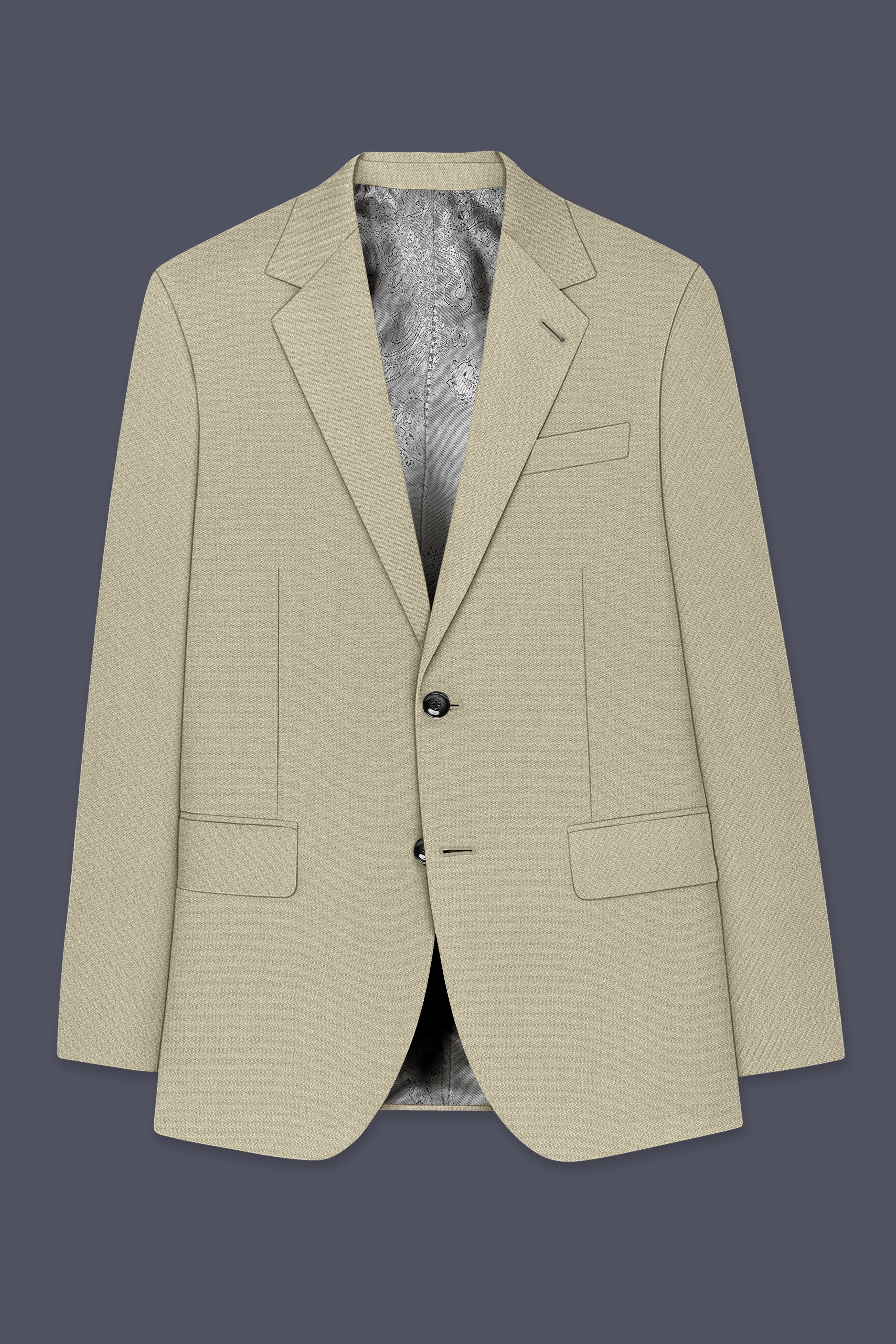 Cedar-Tallow Green Diamond Textured Wool Rich Slight Stretch Single Breasted Suit