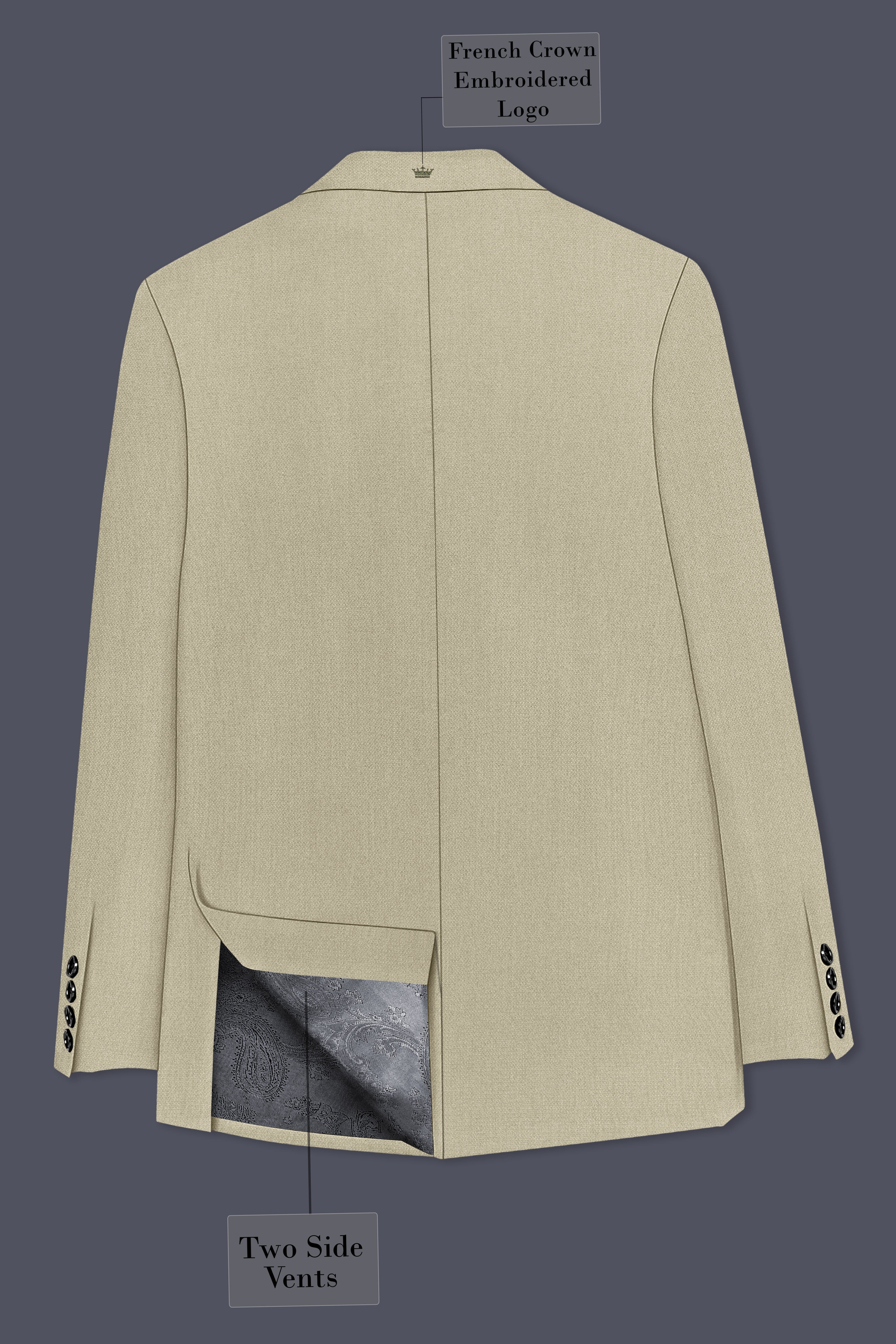 Cedar-Tallow Green Diamond Textured Wool Rich Slight Stretch Single Breasted Suit