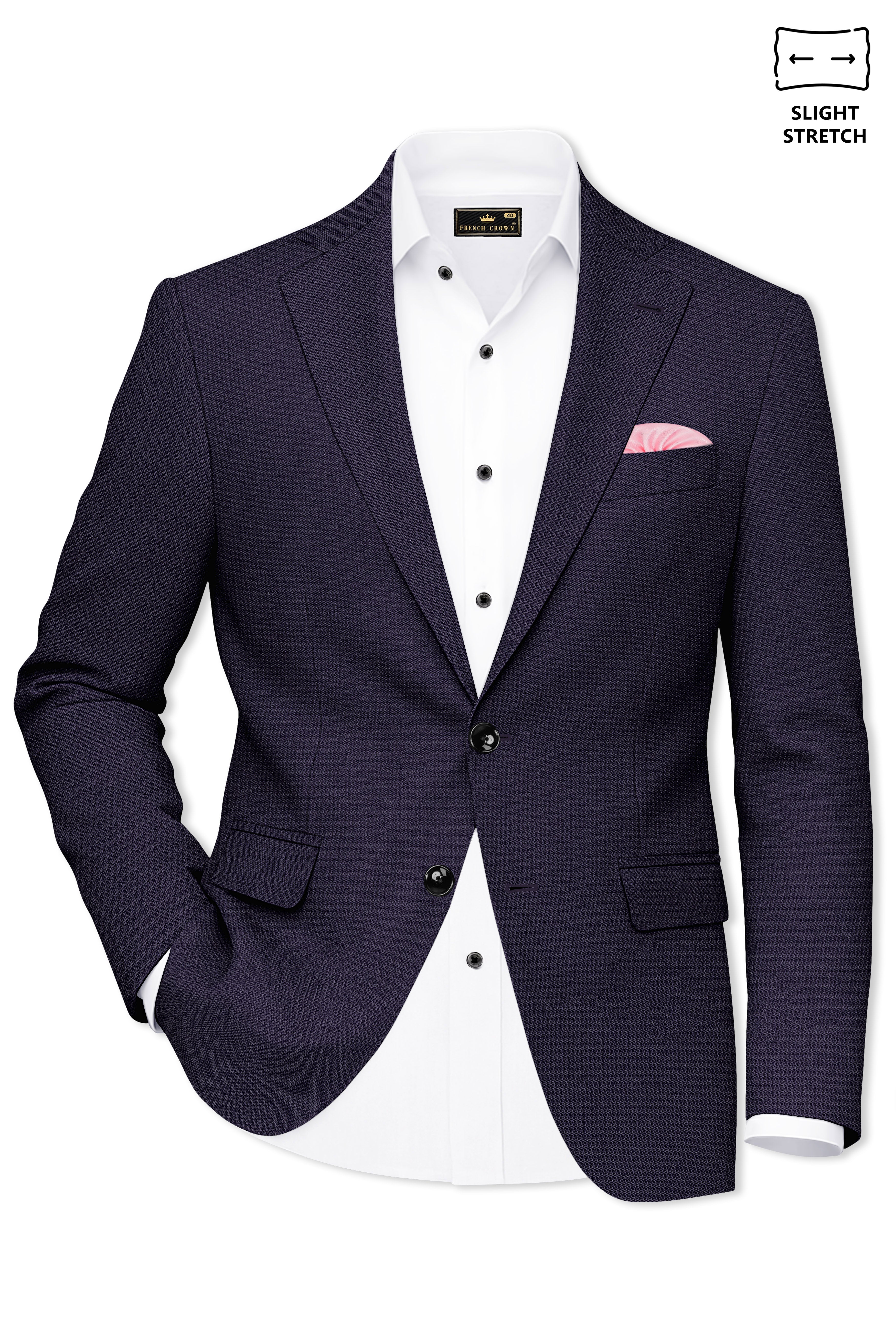 Vesper-Bastille Purple Diamond Textured Wool Rich Slight Stretch Single Breasted Suit