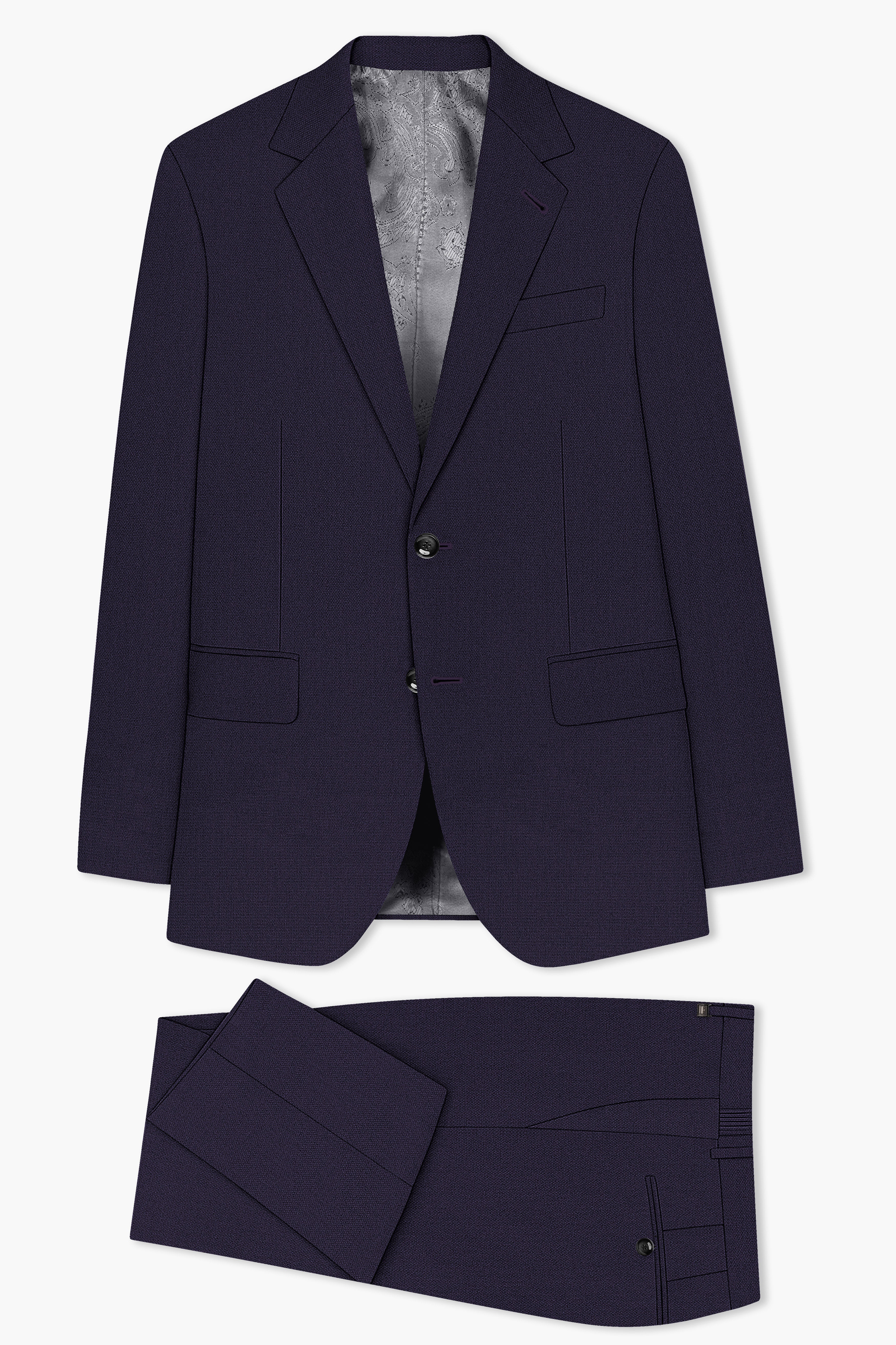 Vesper-Bastille Purple Diamond Textured Wool Rich Slight Stretch Single Breasted Suit