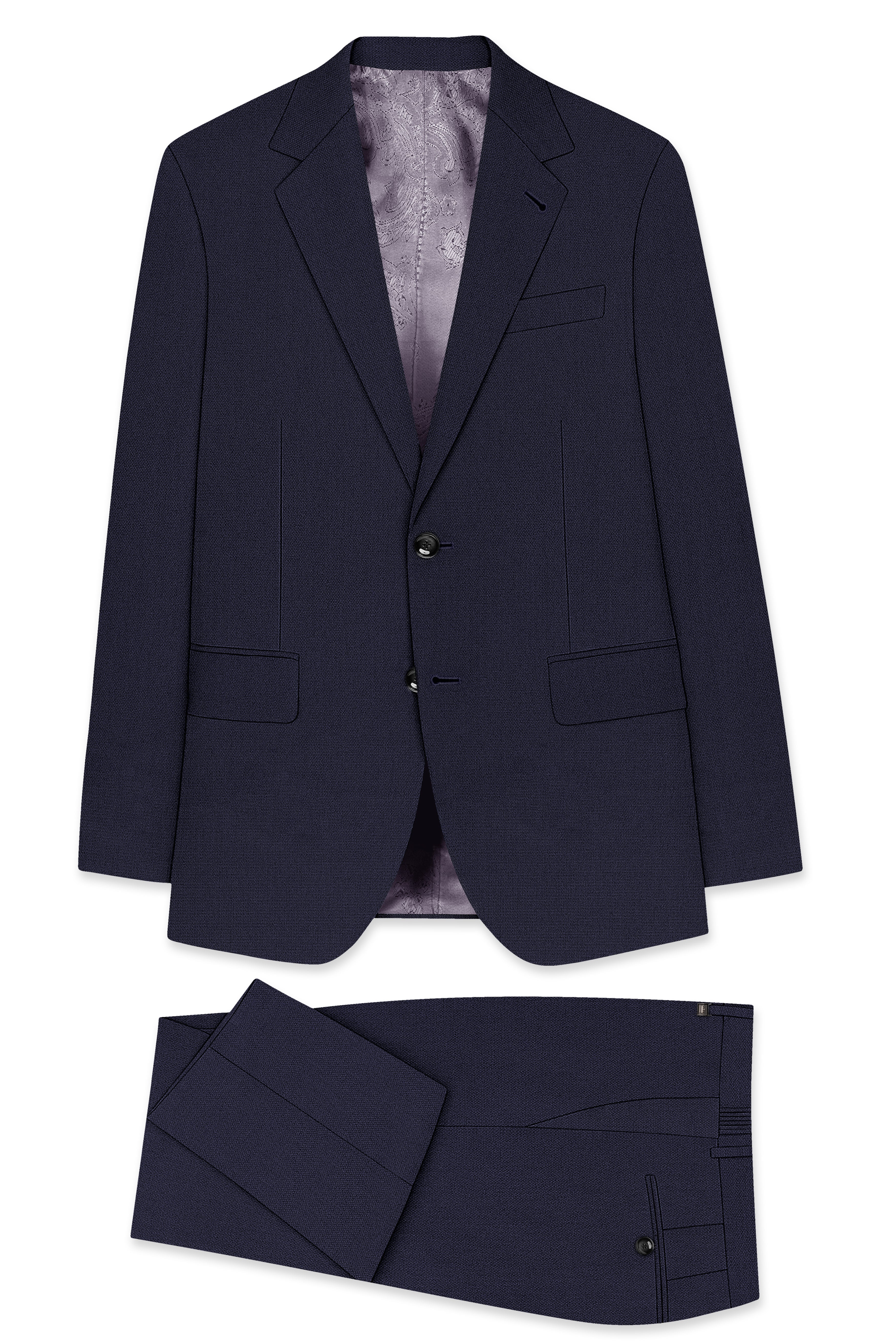 Vesper-Bastille Purple Diamond Textured Wool Rich Slight Stretch Single Breasted Suit