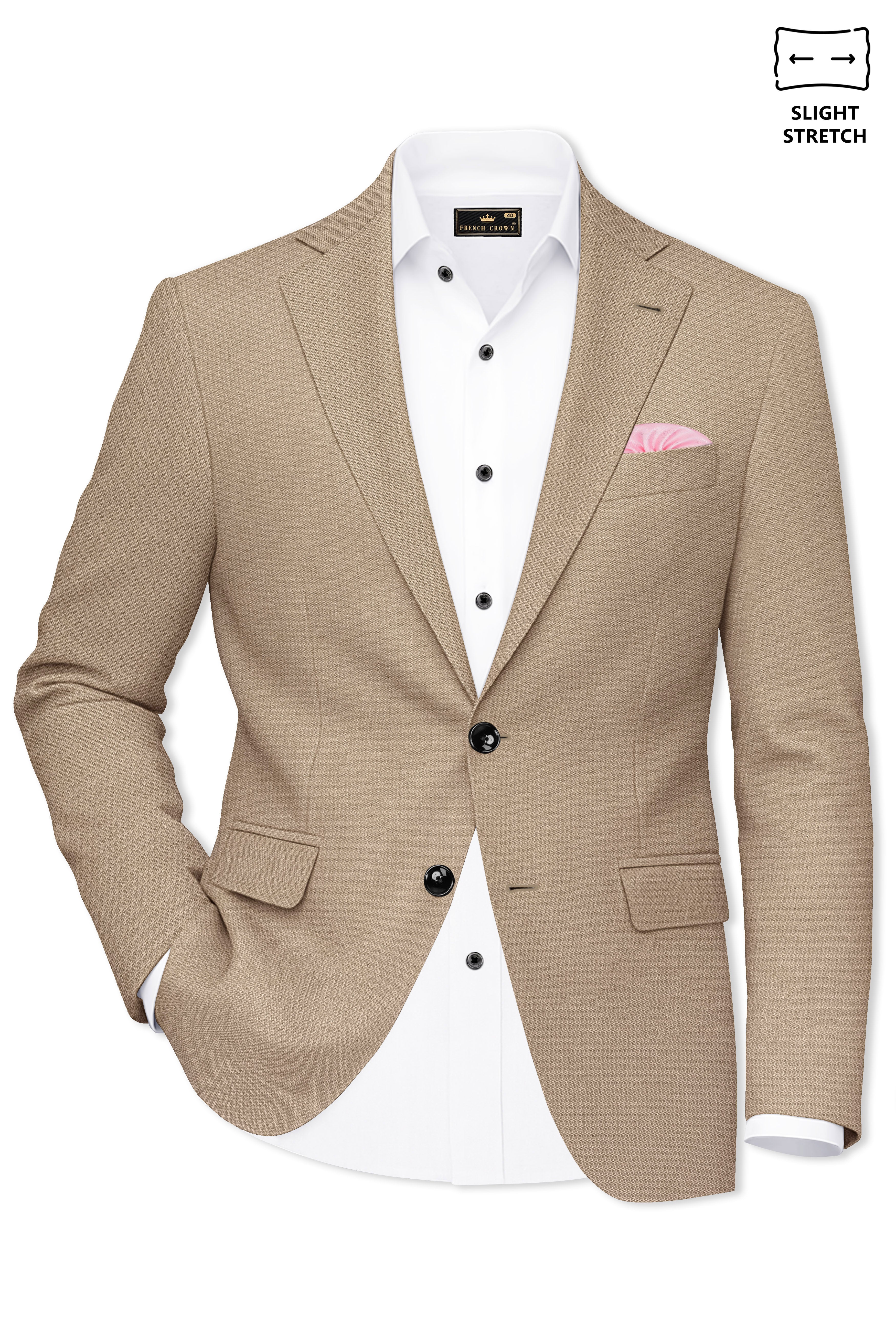 Sable-Mongoose Cream Diamond Textured Wool Rich Slight Stretch Single Breasted Suit