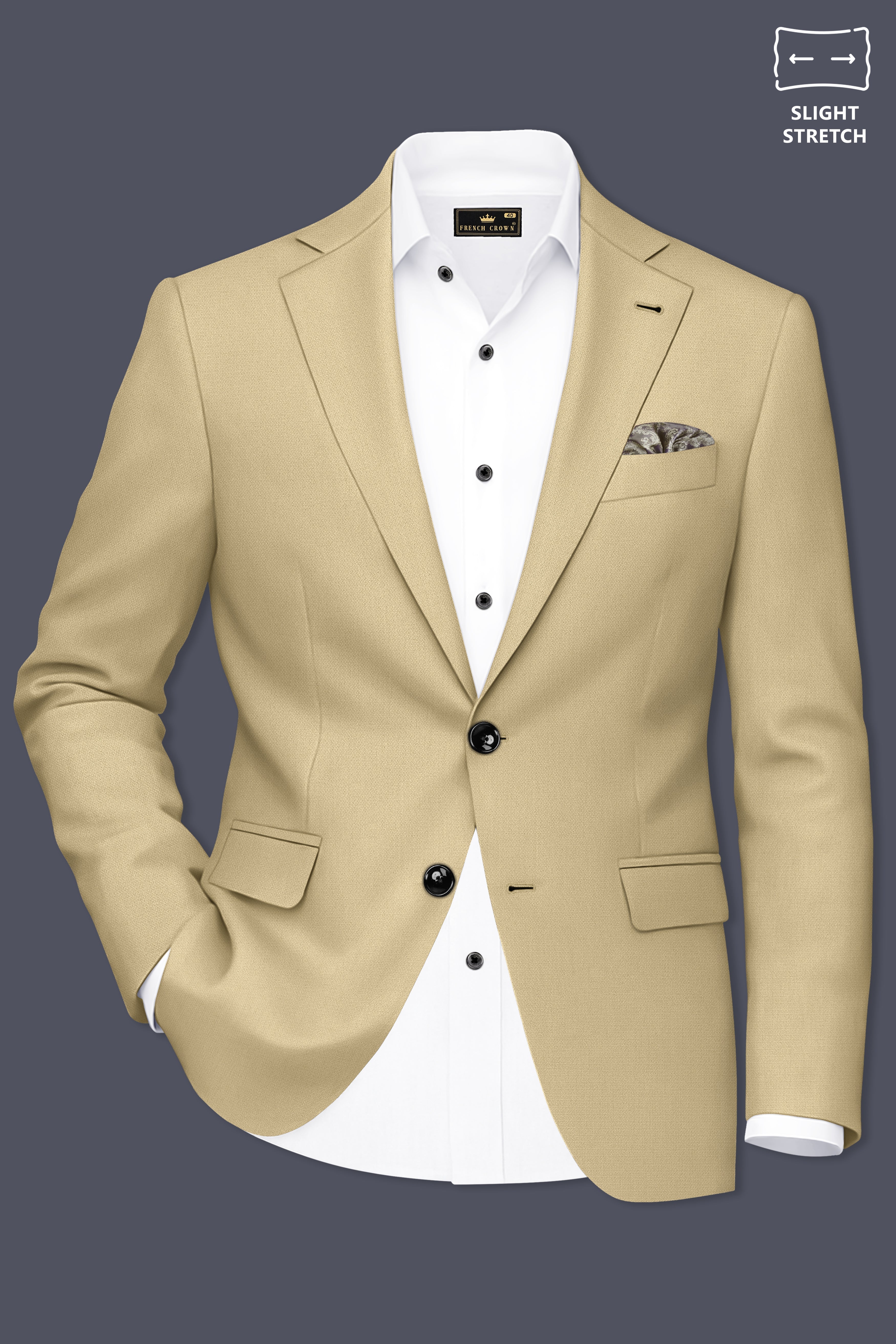 Sable-Mongoose Cream Diamond Textured Wool Rich Slight Stretch Single Breasted Suit