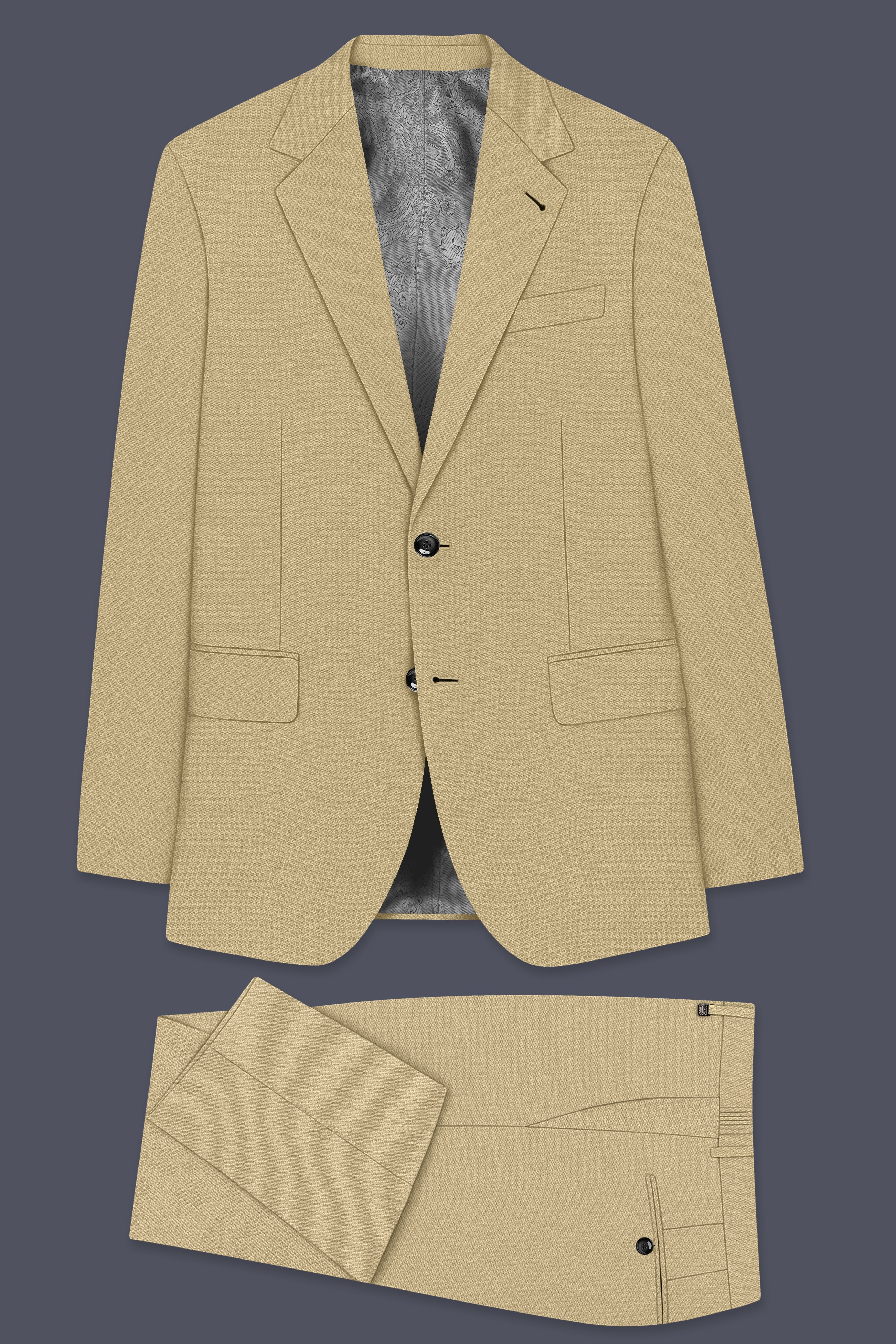Sable-Mongoose Cream Diamond Textured Wool Rich Slight Stretch Single Breasted Suit