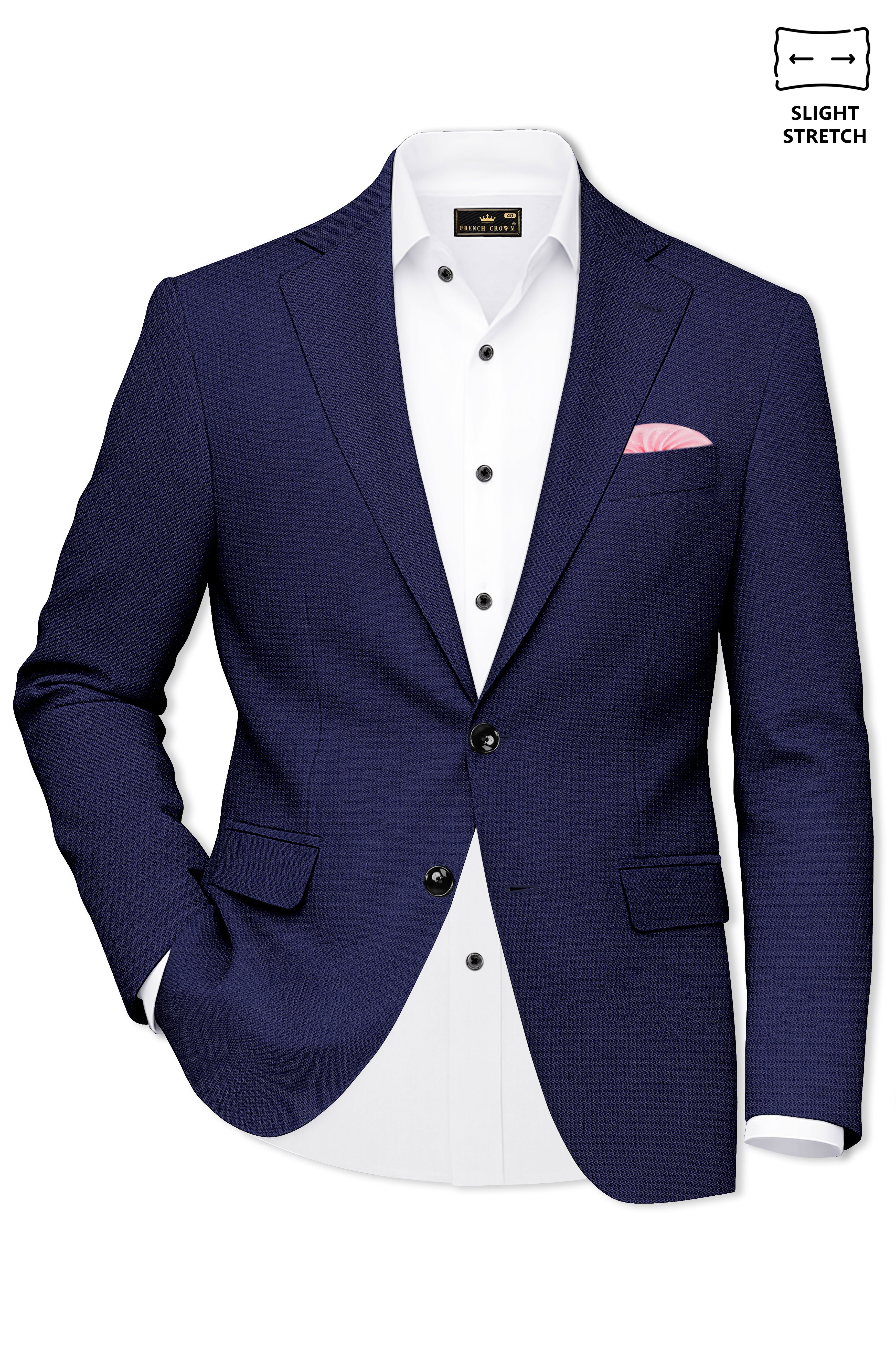 Orion-Vulcan Blue Diamond Textured Wool Rich Slight Stretch Single Breasted Suit