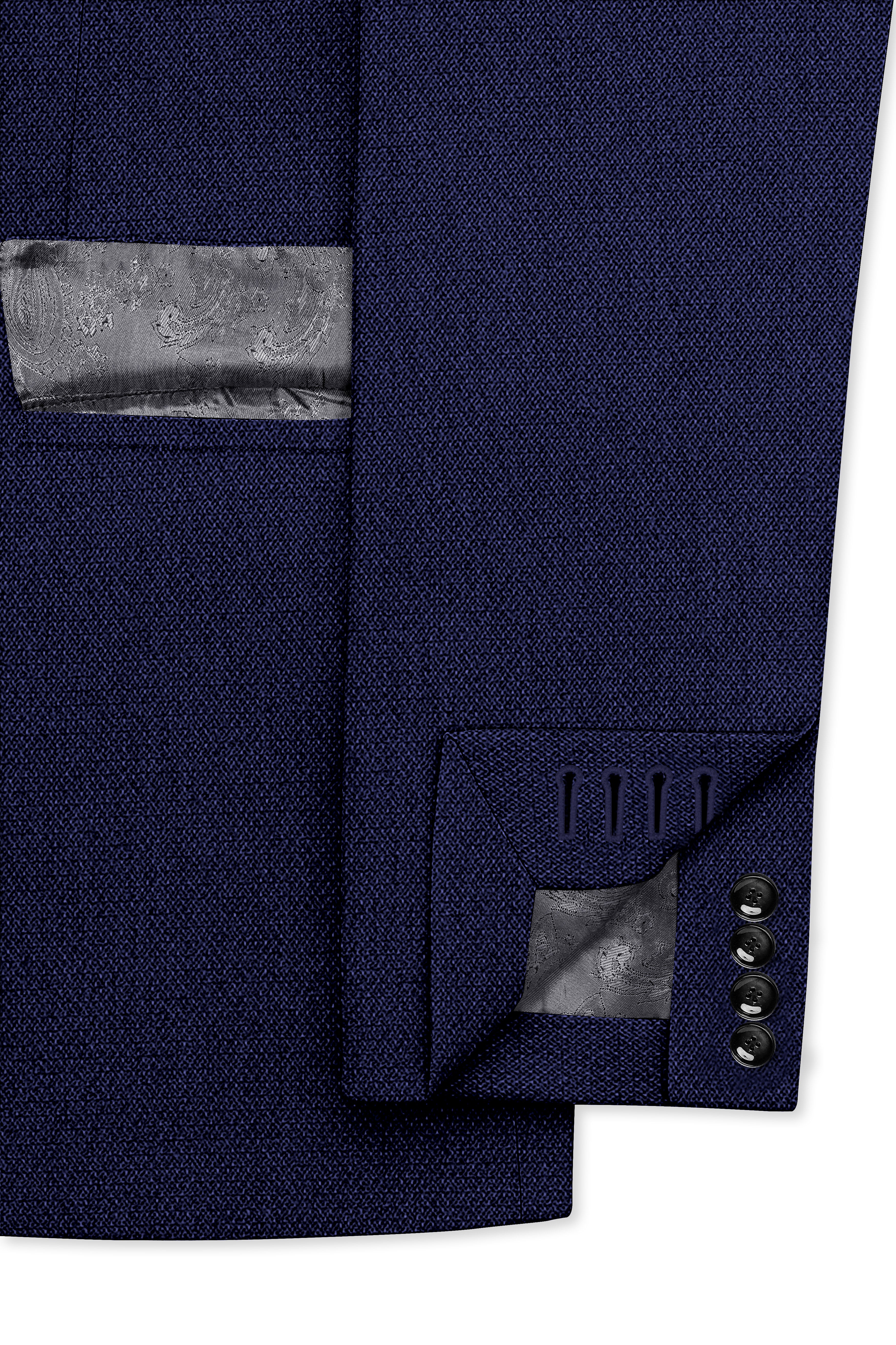 Orion-Vulcan Blue Diamond Textured Wool Rich Slight Stretch Single Breasted Suit