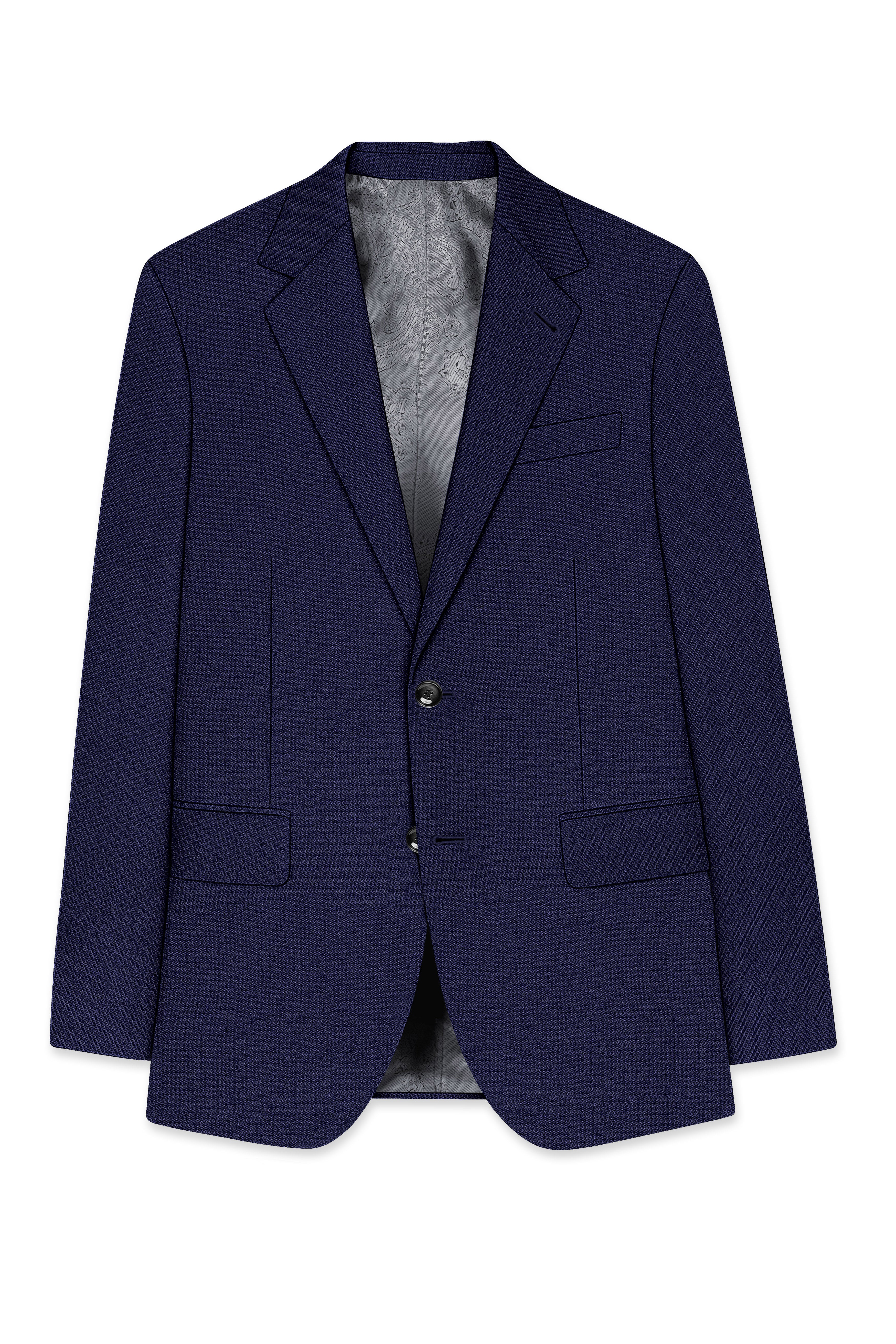 Orion-Vulcan Blue Diamond Textured Wool Rich Slight Stretch Single Breasted Suit