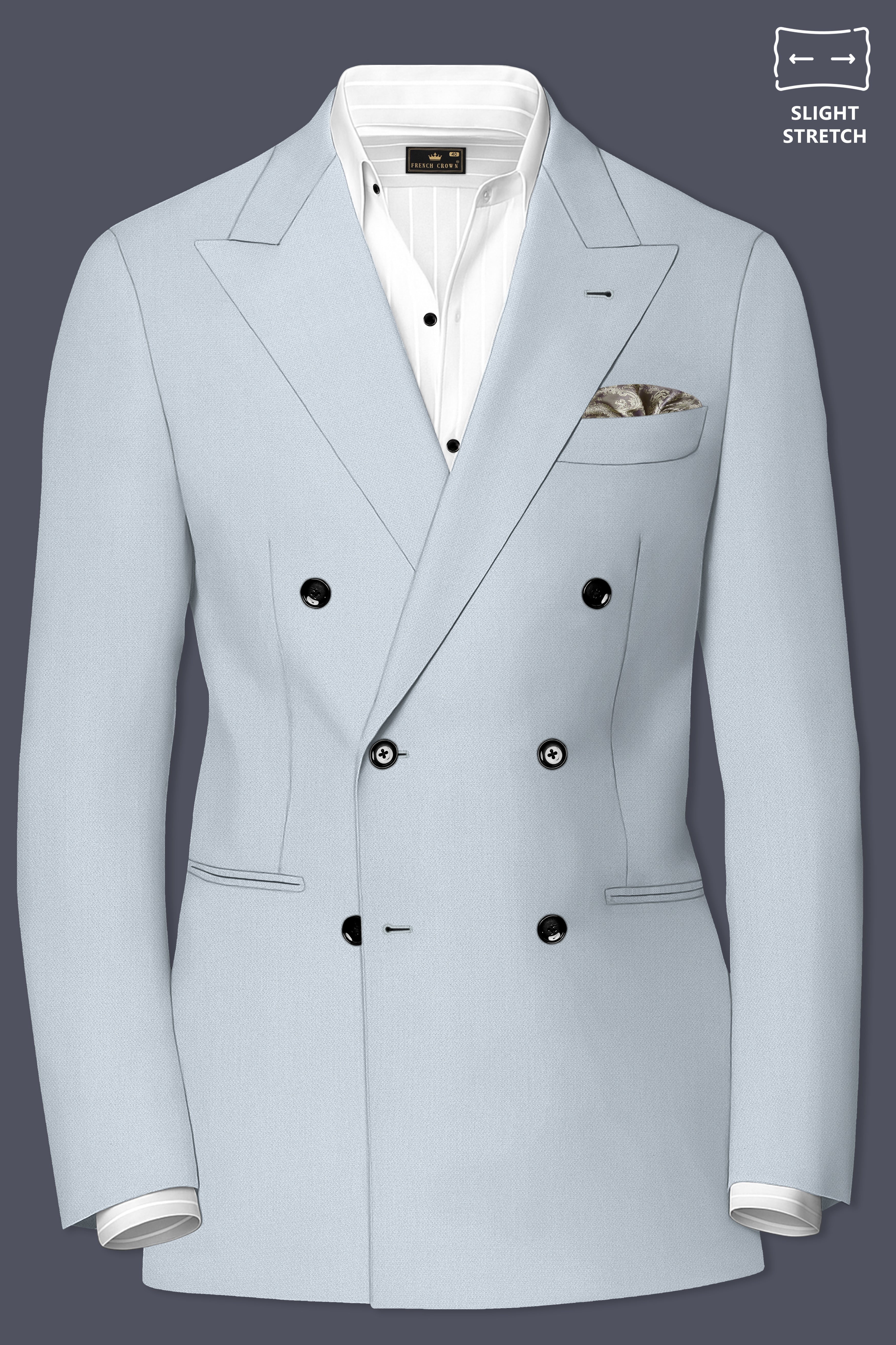Prism-Chalice Gray Diamond Textured Wool Rich Slight Stretch Double Breasted Suit
