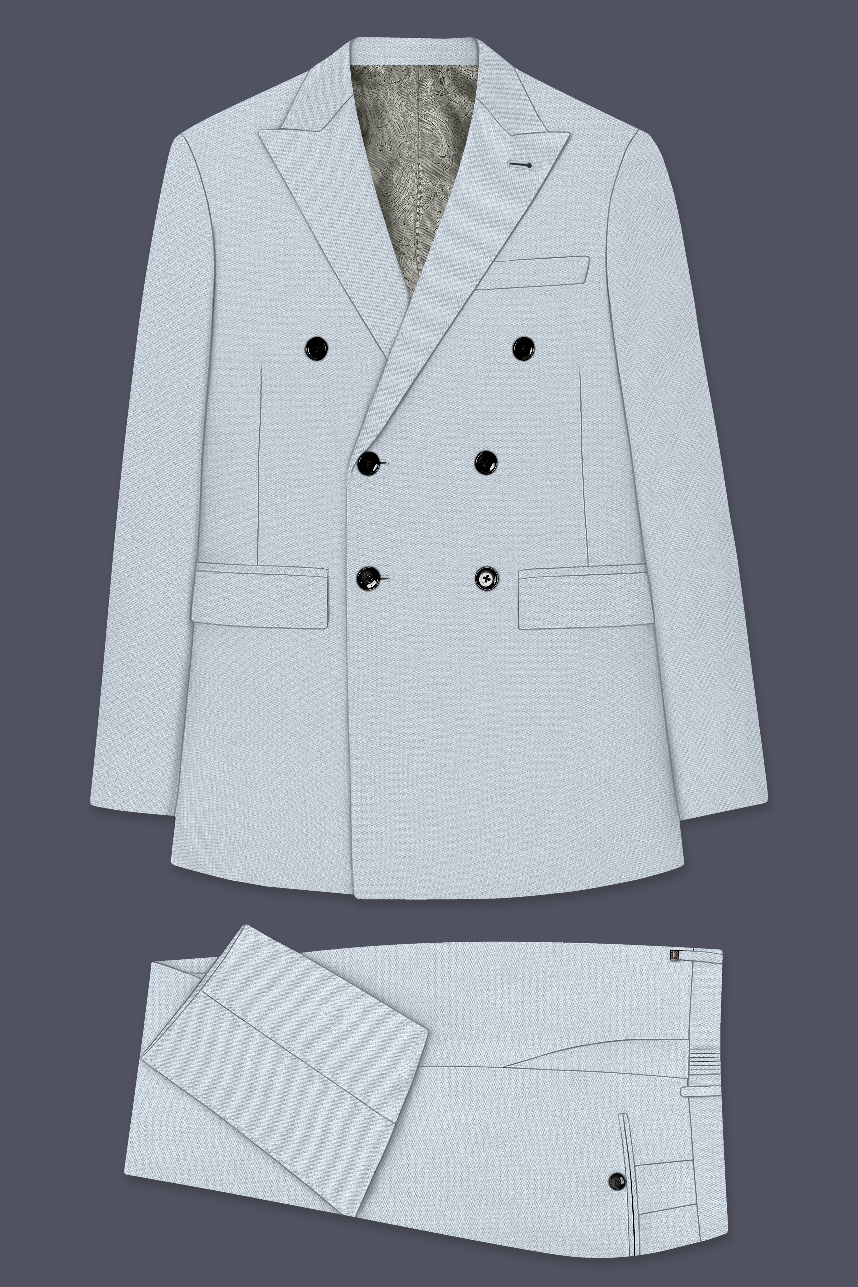 Prism-Chalice Gray Diamond Textured Wool Rich Slight Stretch Double Breasted Suit