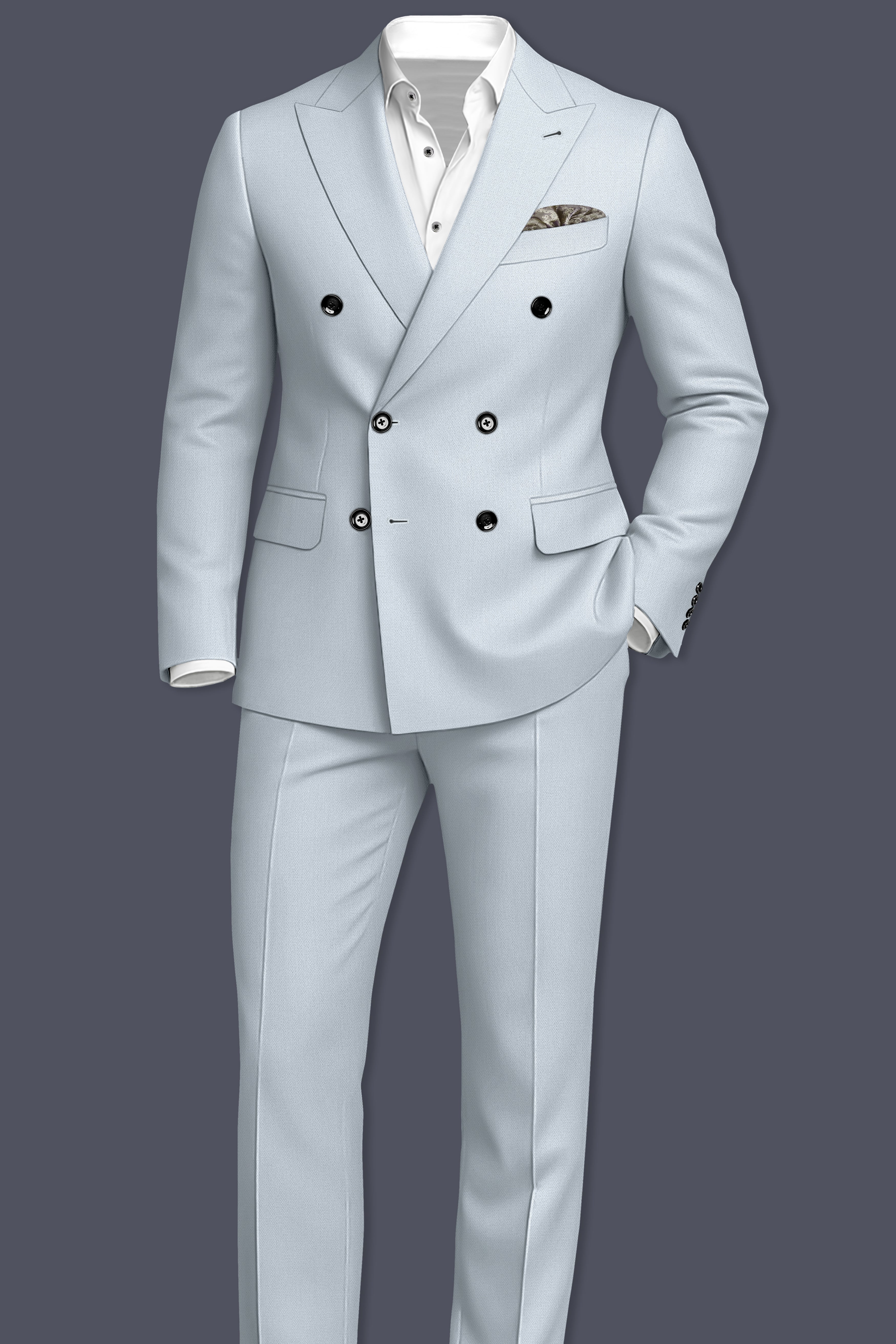 Prism-Chalice Gray Diamond Textured Wool Rich Slight Stretch Double Breasted Suit