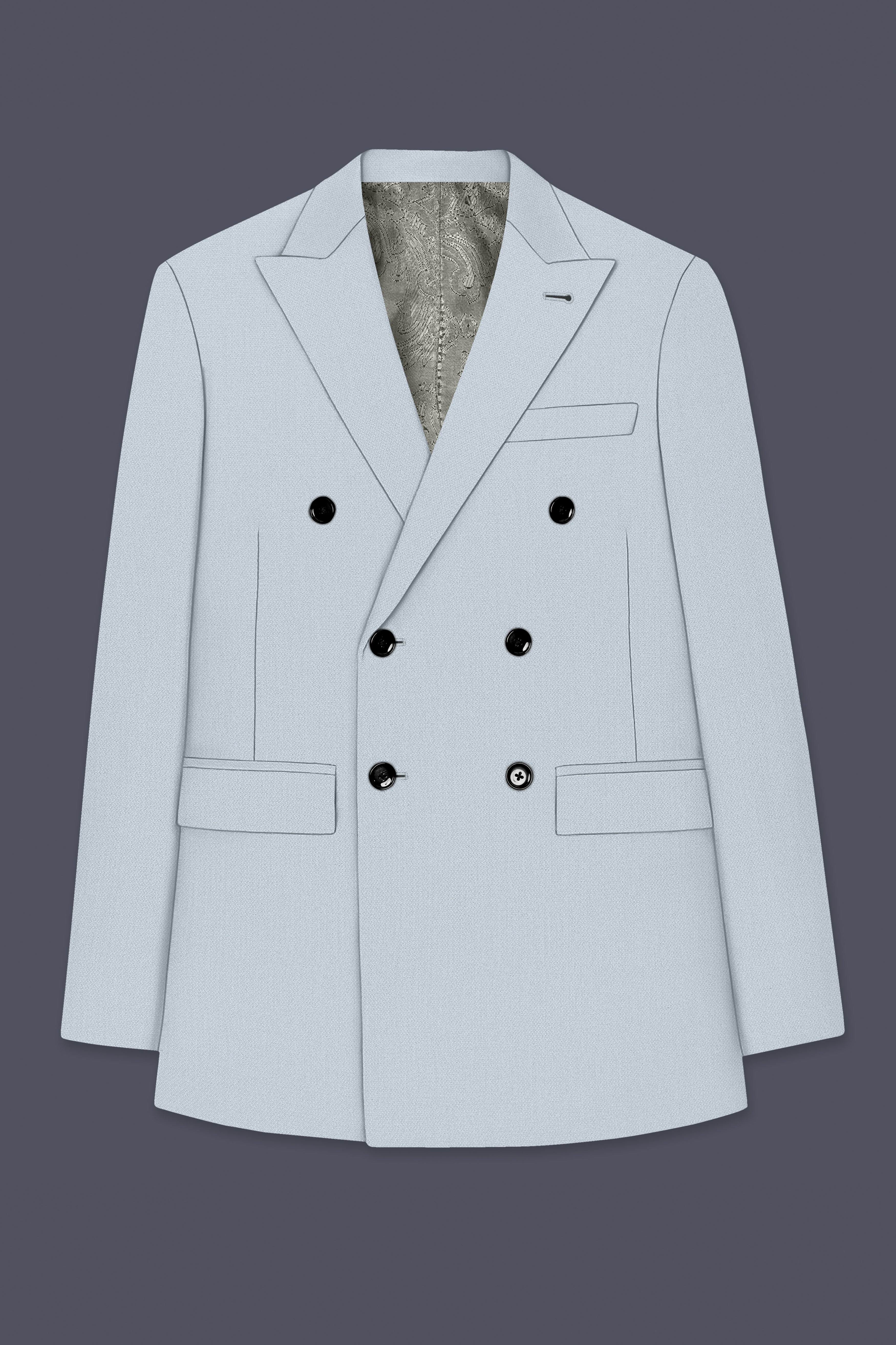 Prism-Chalice Gray Diamond Textured Wool Rich Slight Stretch Double Breasted Suit
