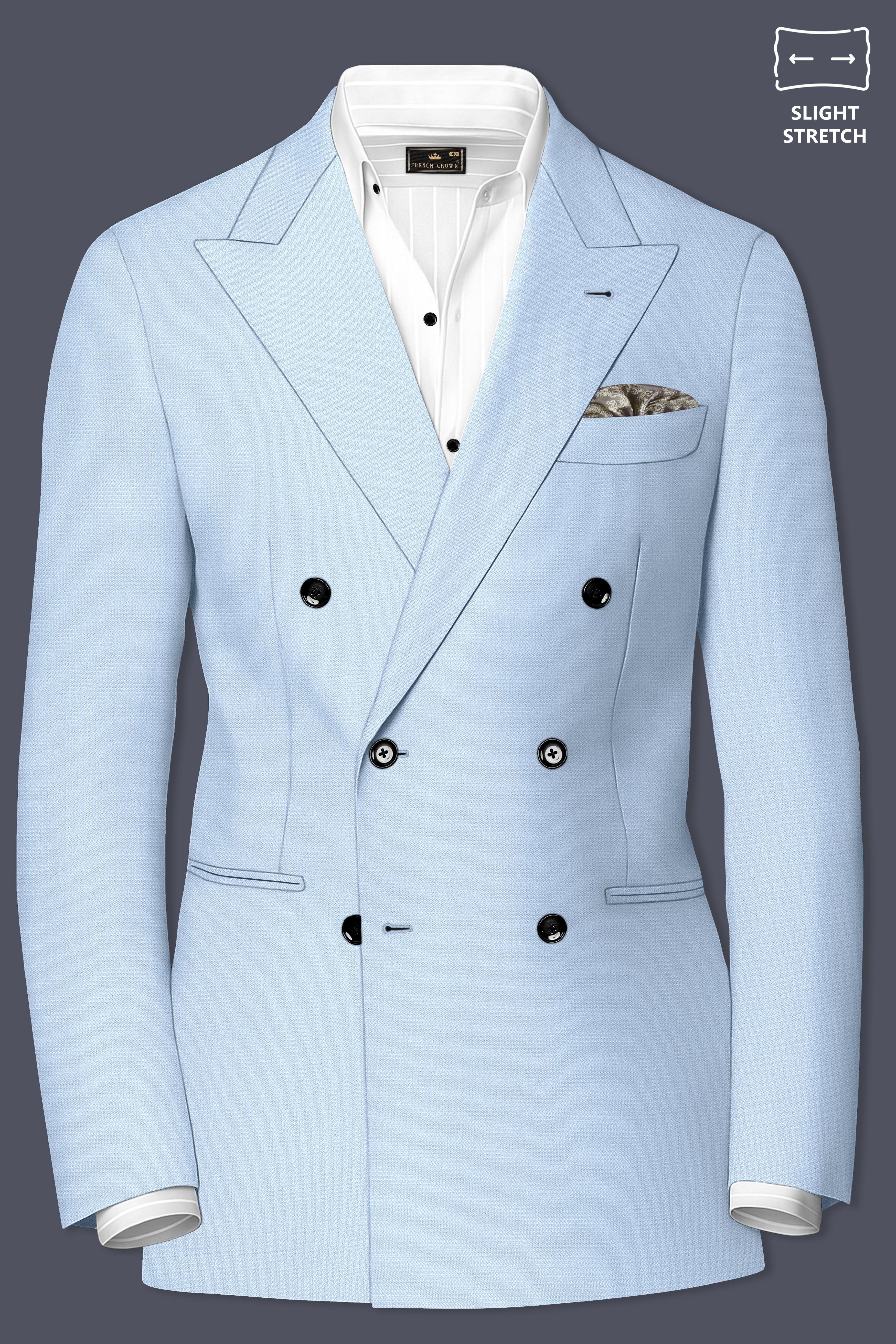 Azure-Heather Blue Diamond Textured Wool Rich Slight Stretch Double Breasted Suit