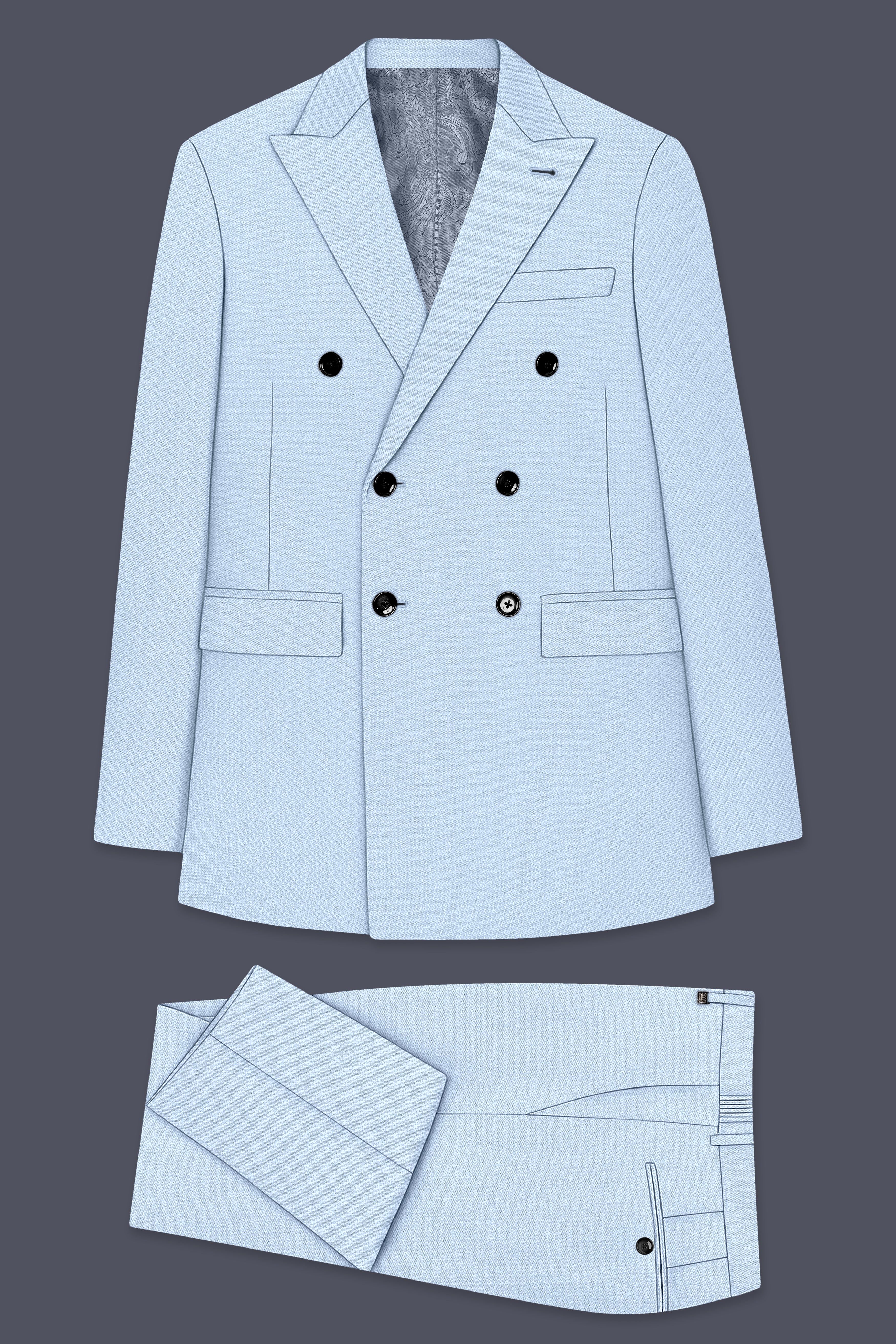 Azure-Heather Blue Diamond Textured Wool Rich Slight Stretch Double Breasted Suit