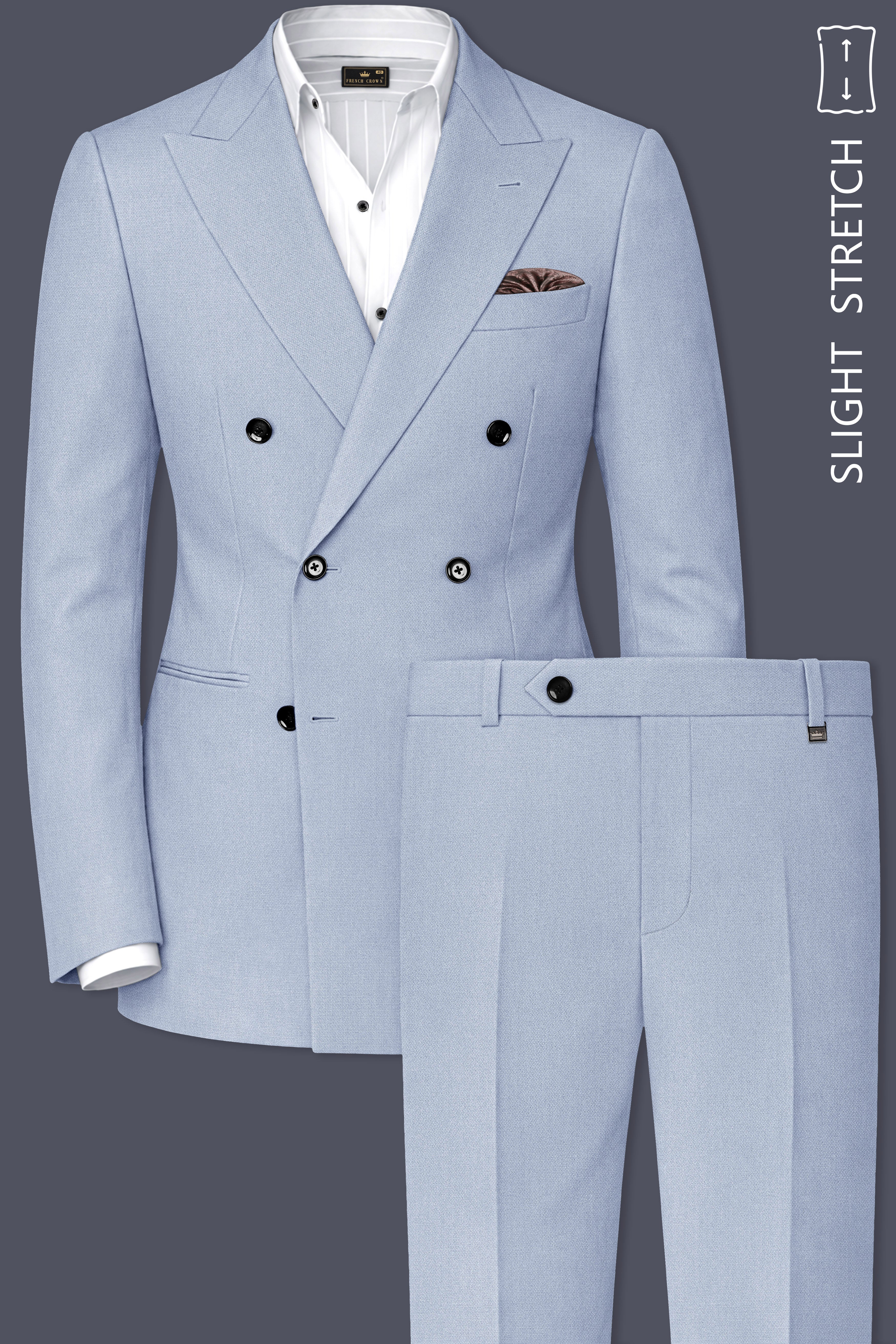 Azure-Heather Blue Diamond Textured Wool Rich Slight Stretch Double Breasted Suit