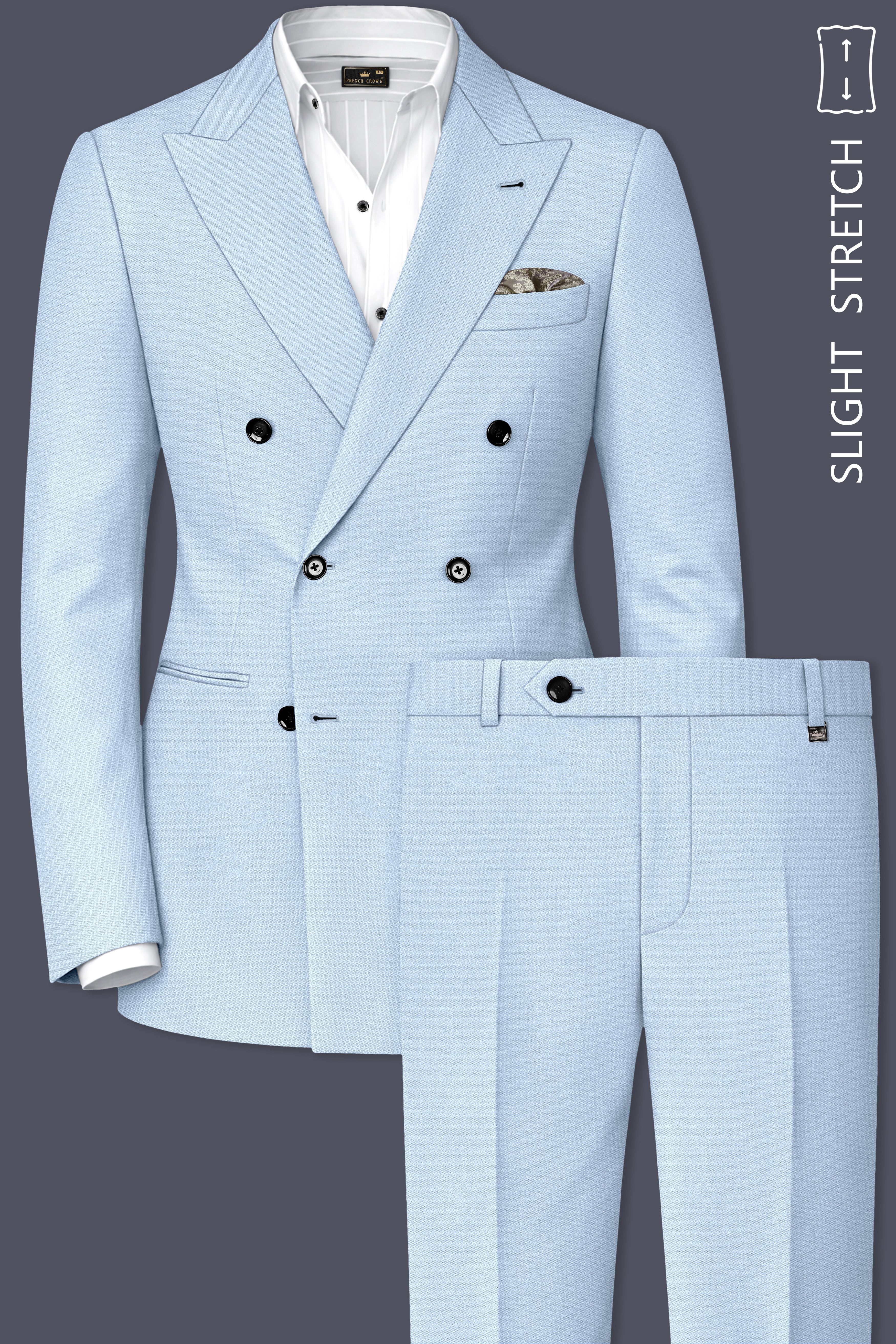 Azure-Heather Blue Diamond Textured Wool Rich Slight Stretch Double Breasted Suit
