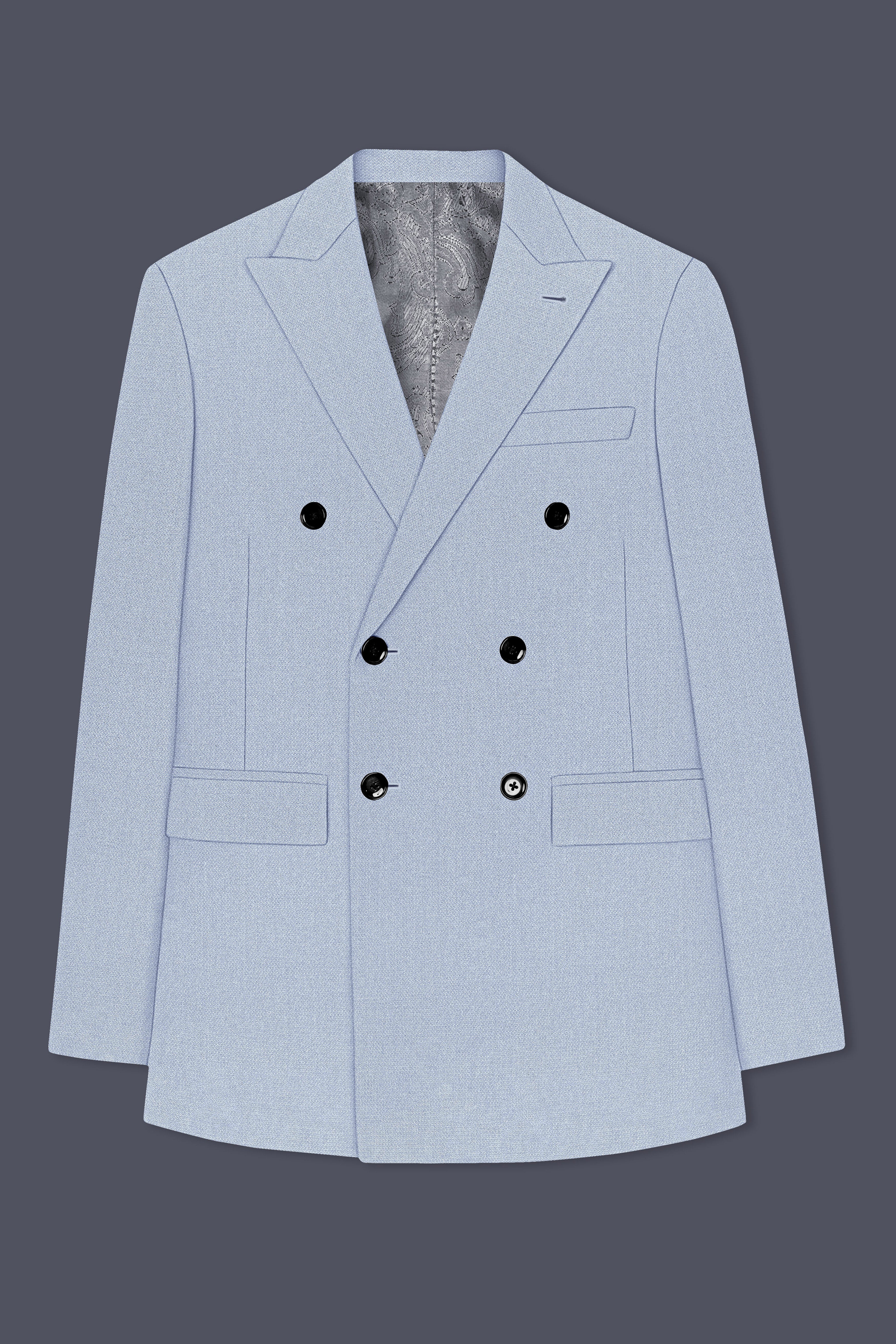 Azure-Heather Blue Diamond Textured Wool Rich Slight Stretch Double Breasted Suit