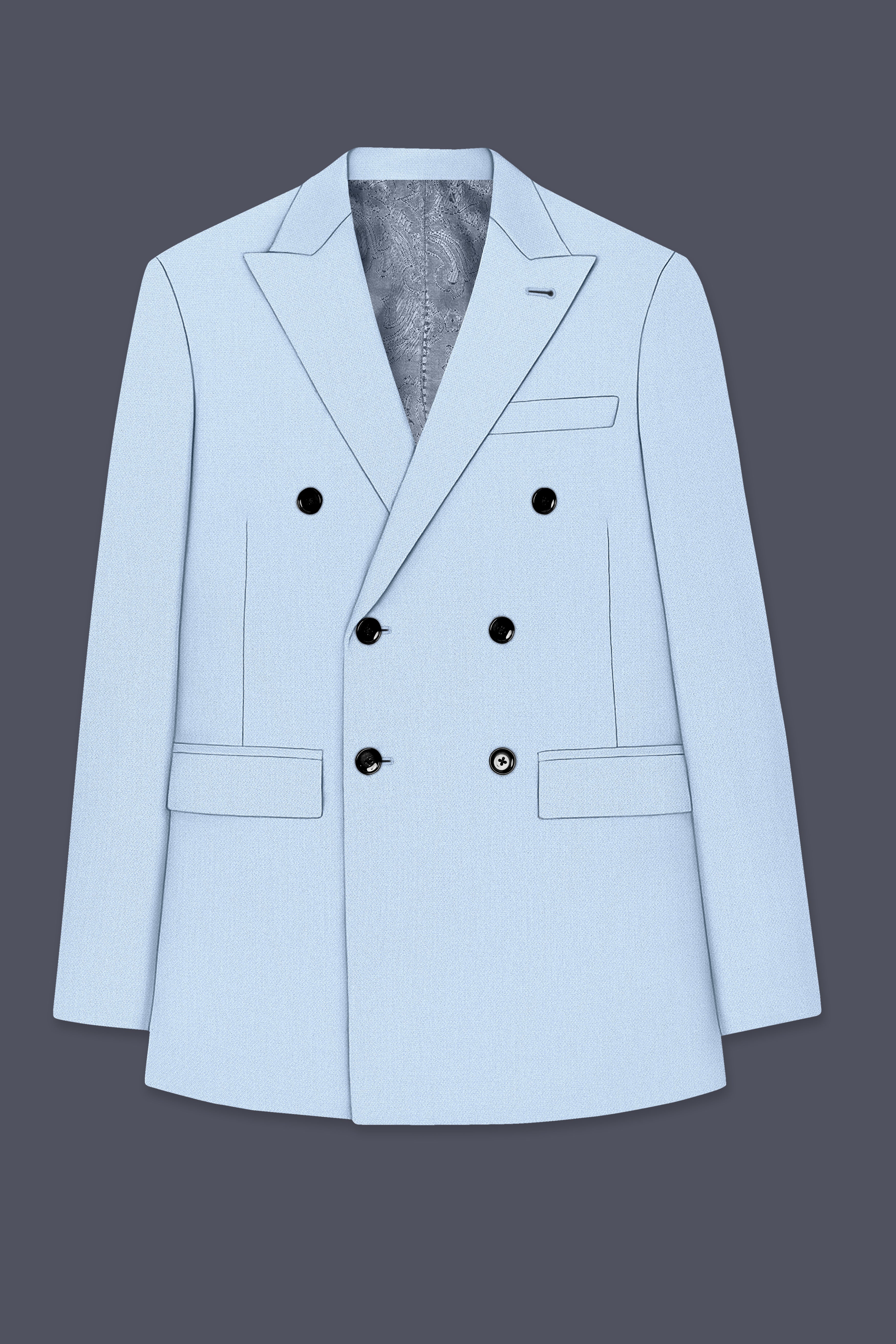 Azure-Heather Blue Diamond Textured Wool Rich Slight Stretch Double Breasted Suit