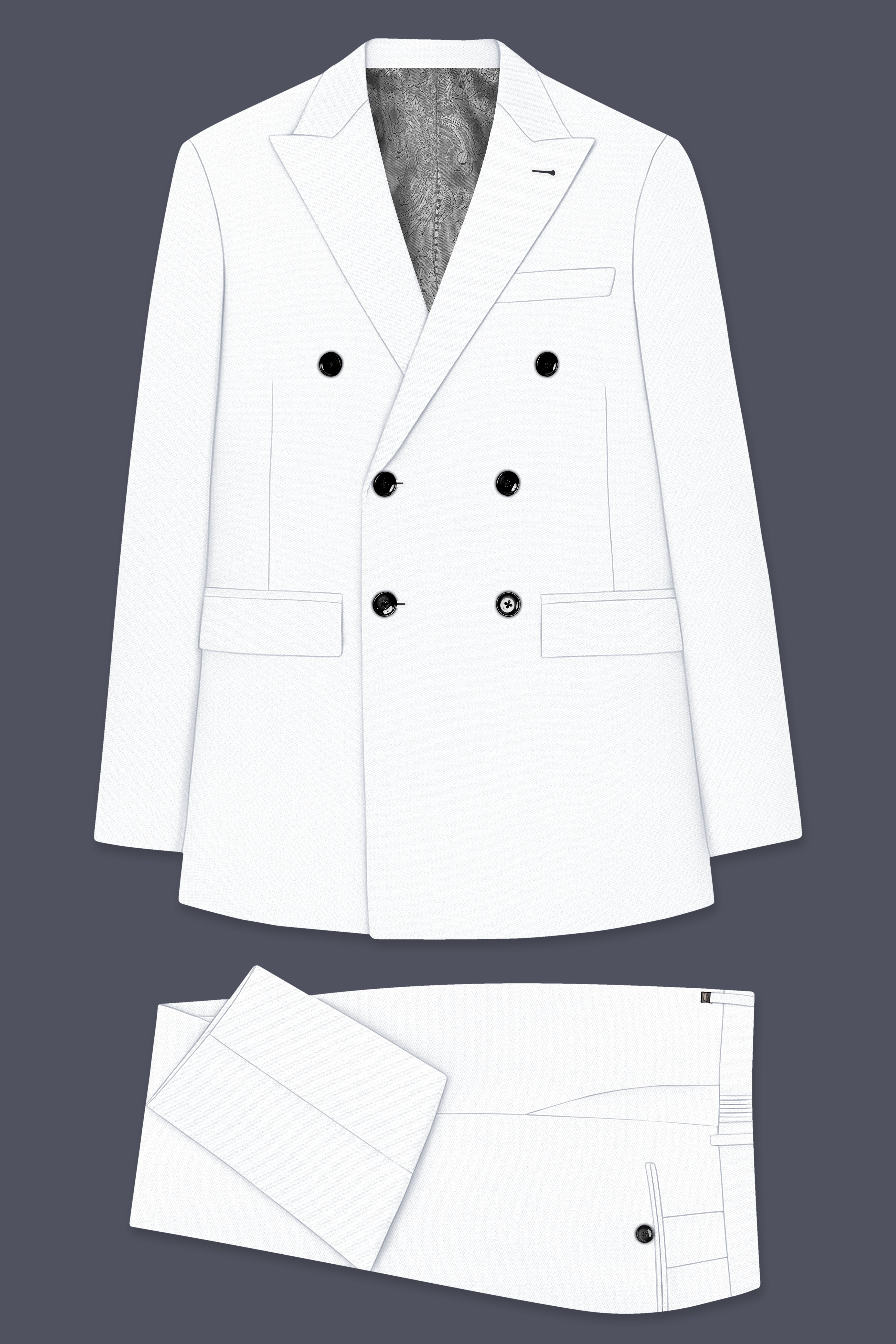 Sterling-Bright White Diamond Textured Wool Rich Slight Stretch Double Breasted Suit