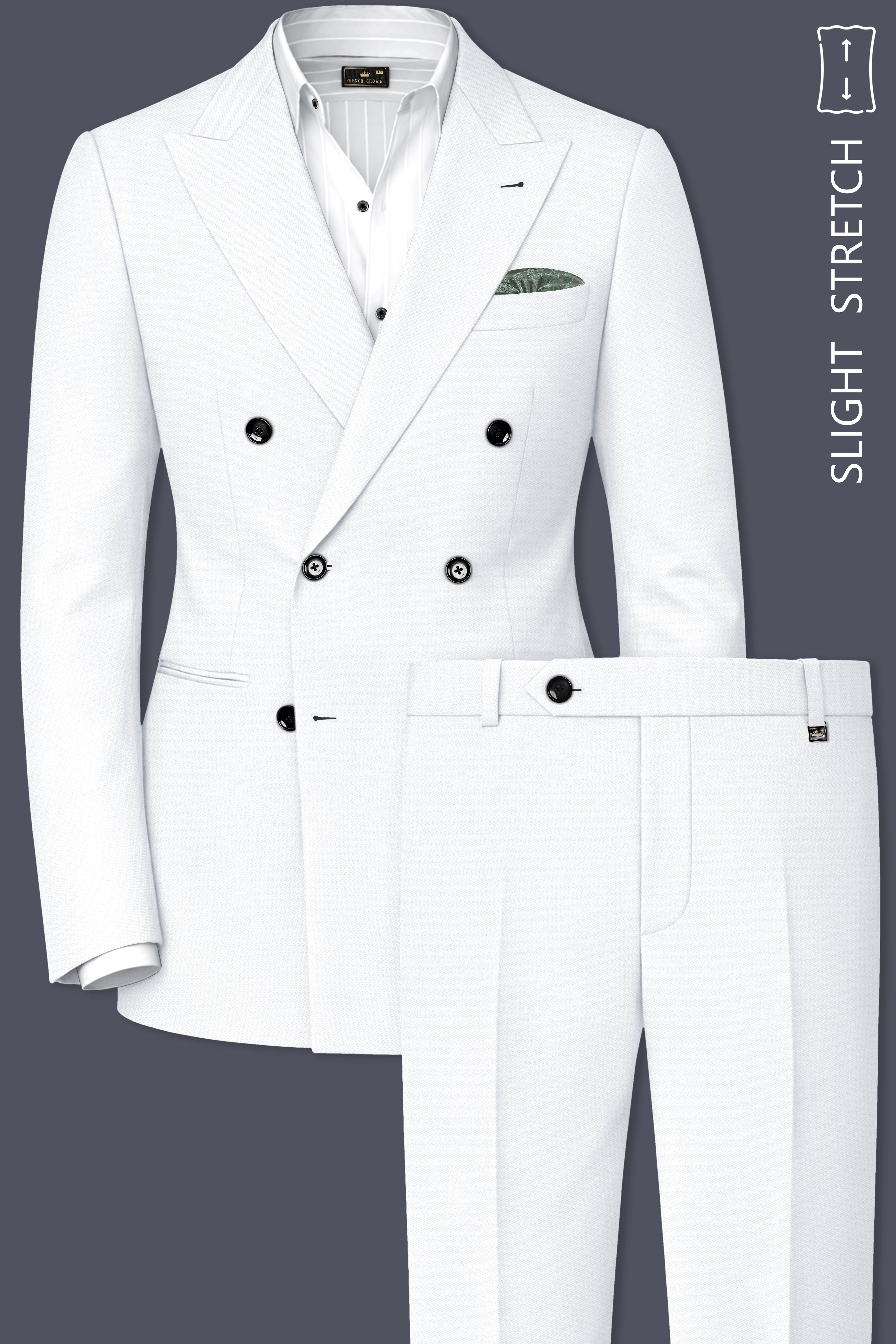 Sterling-Bright White Diamond Textured Wool Rich Slight Stretch Double Breasted Suit