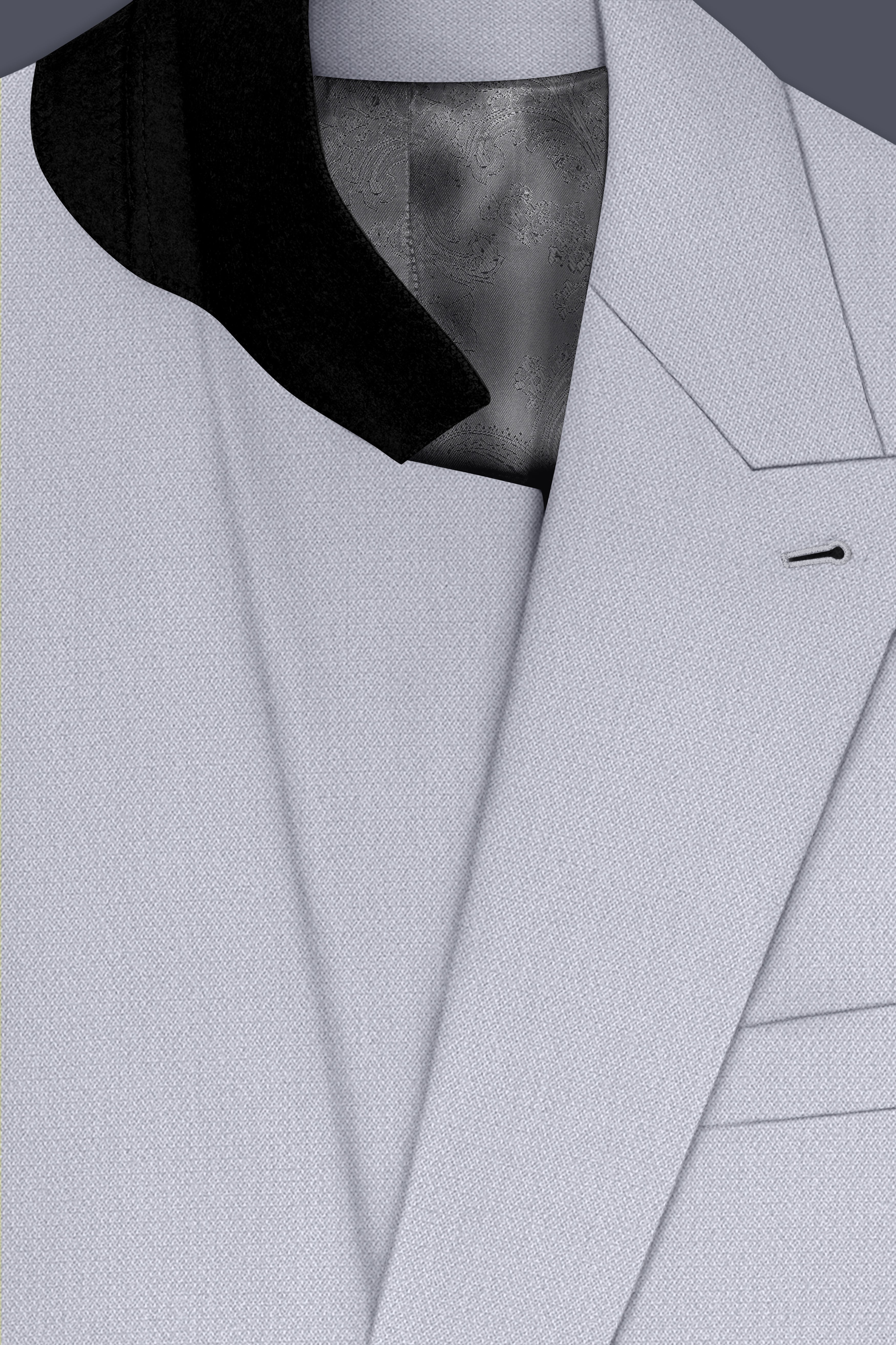Mist-Spun Pearl Gray Diamond Textured Wool Rich Slight Stretch Double Breasted Suit