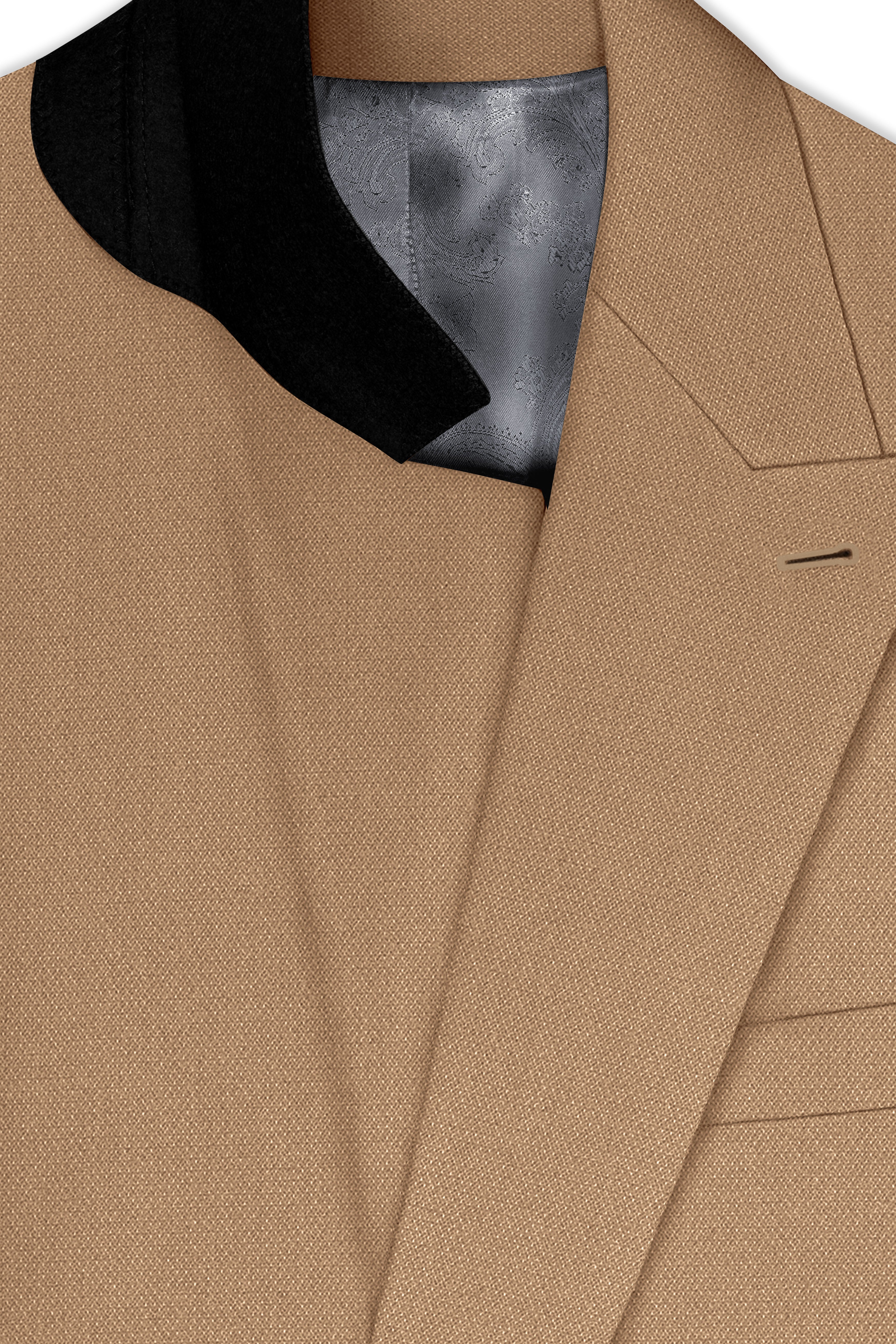 Sienna-Teak Brown Diamond Textured Wool Rich Slight Stretch Double Breasted Suit