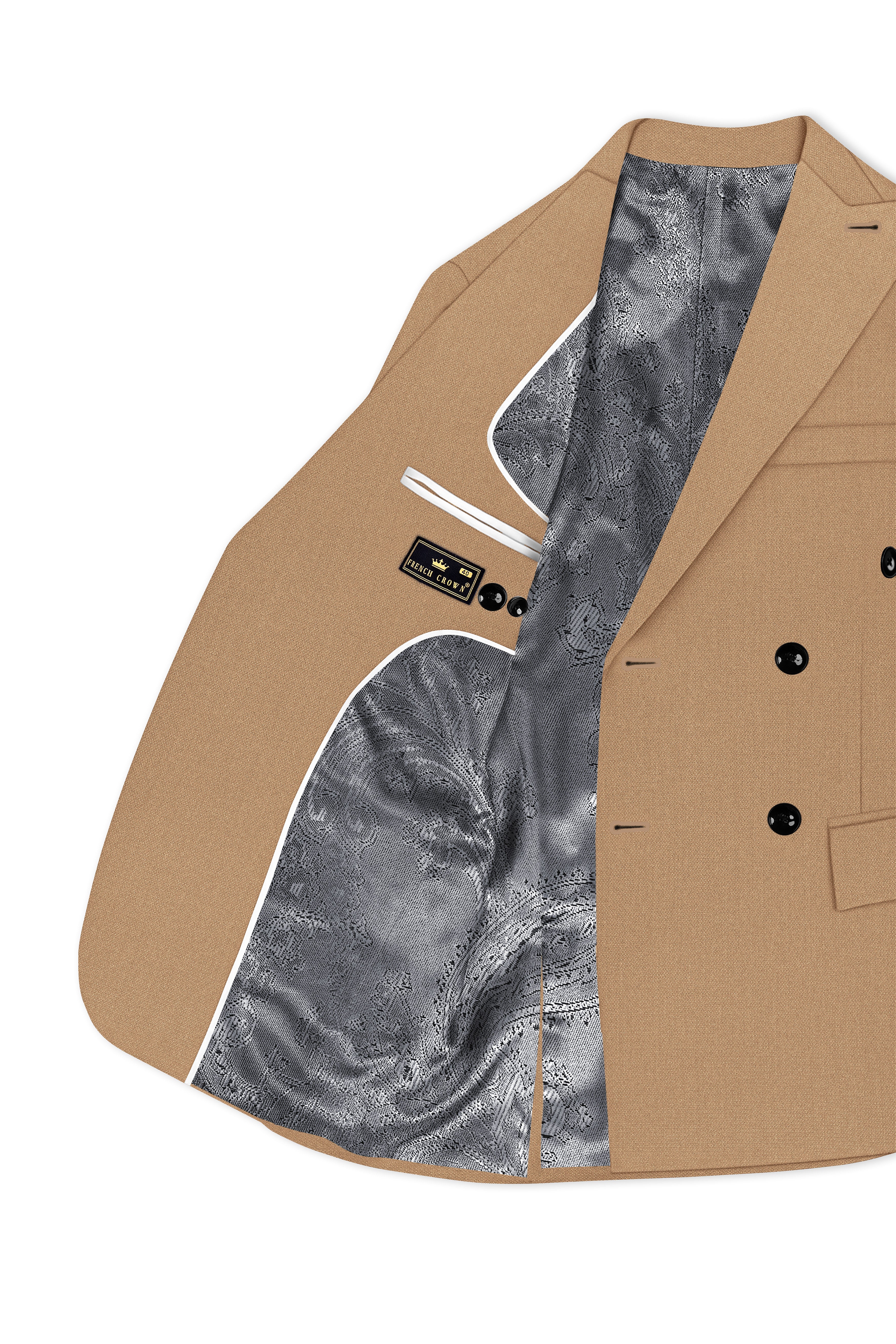 Sienna-Teak Brown Diamond Textured Wool Rich Slight Stretch Double Breasted Suit