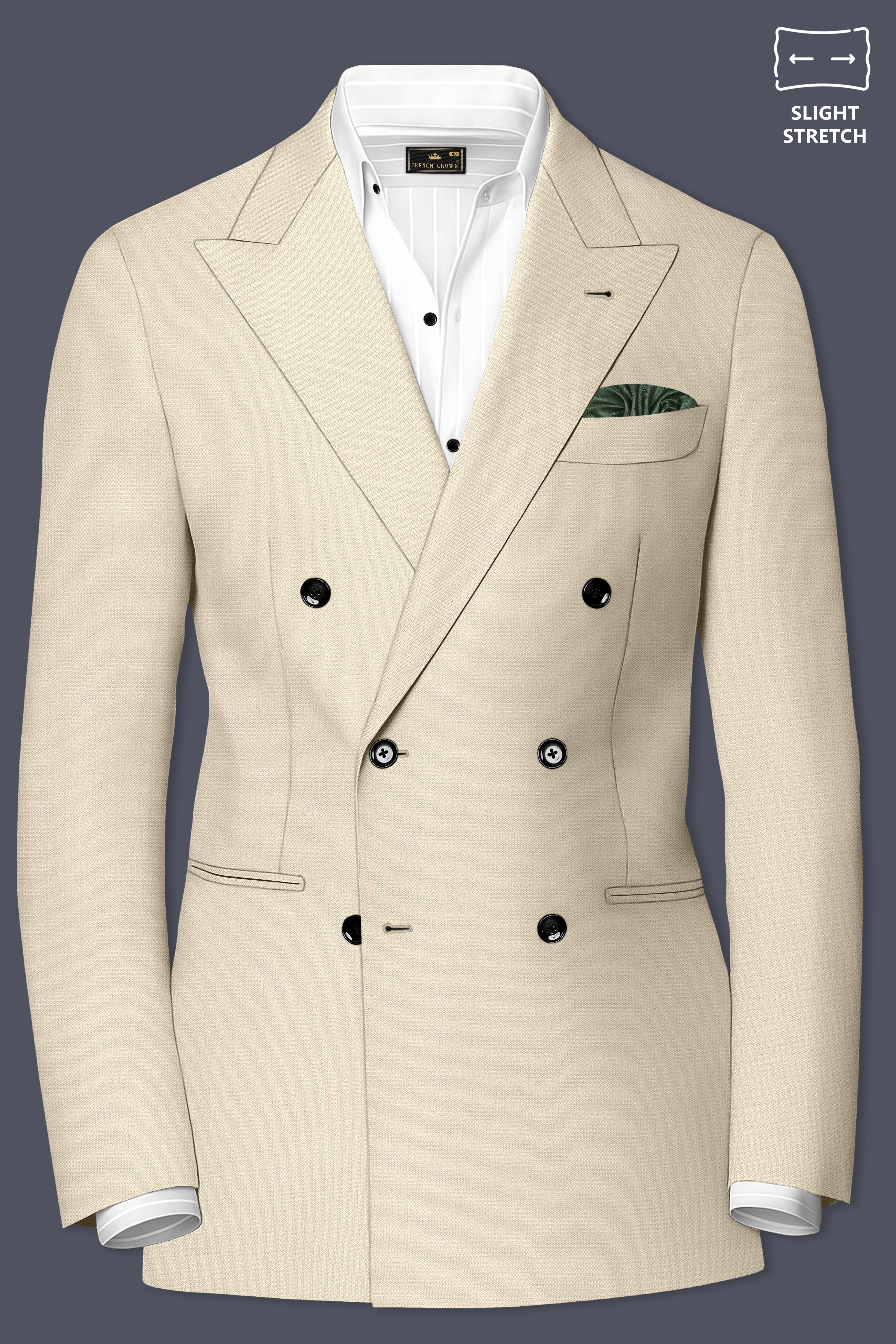 Dune-Foggy Cream Diamond Textured Wool Rich Slight Stretch Double Breasted Suit