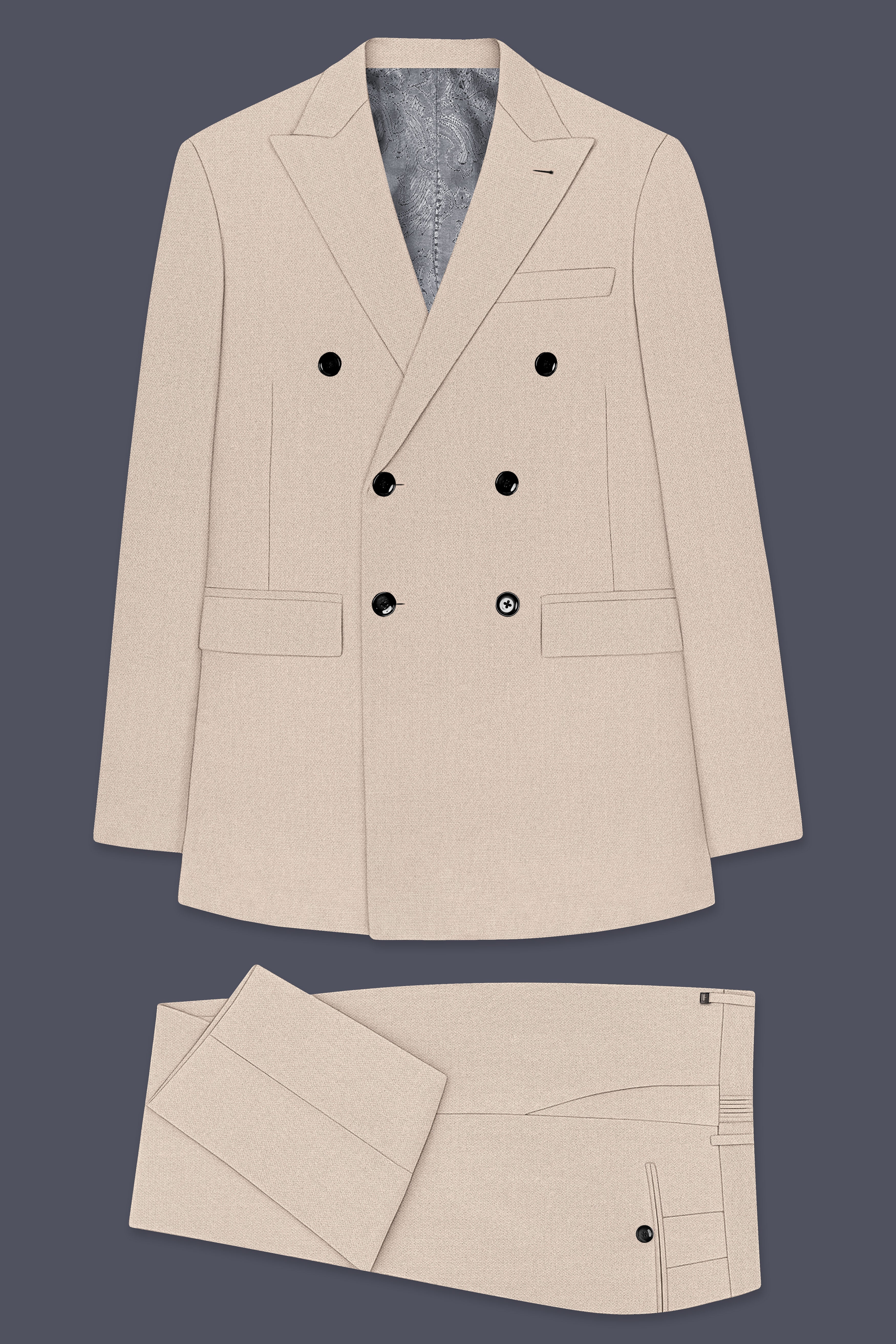 Dune-Foggy Cream Diamond Textured Wool Rich Slight Stretch Double Breasted Suit