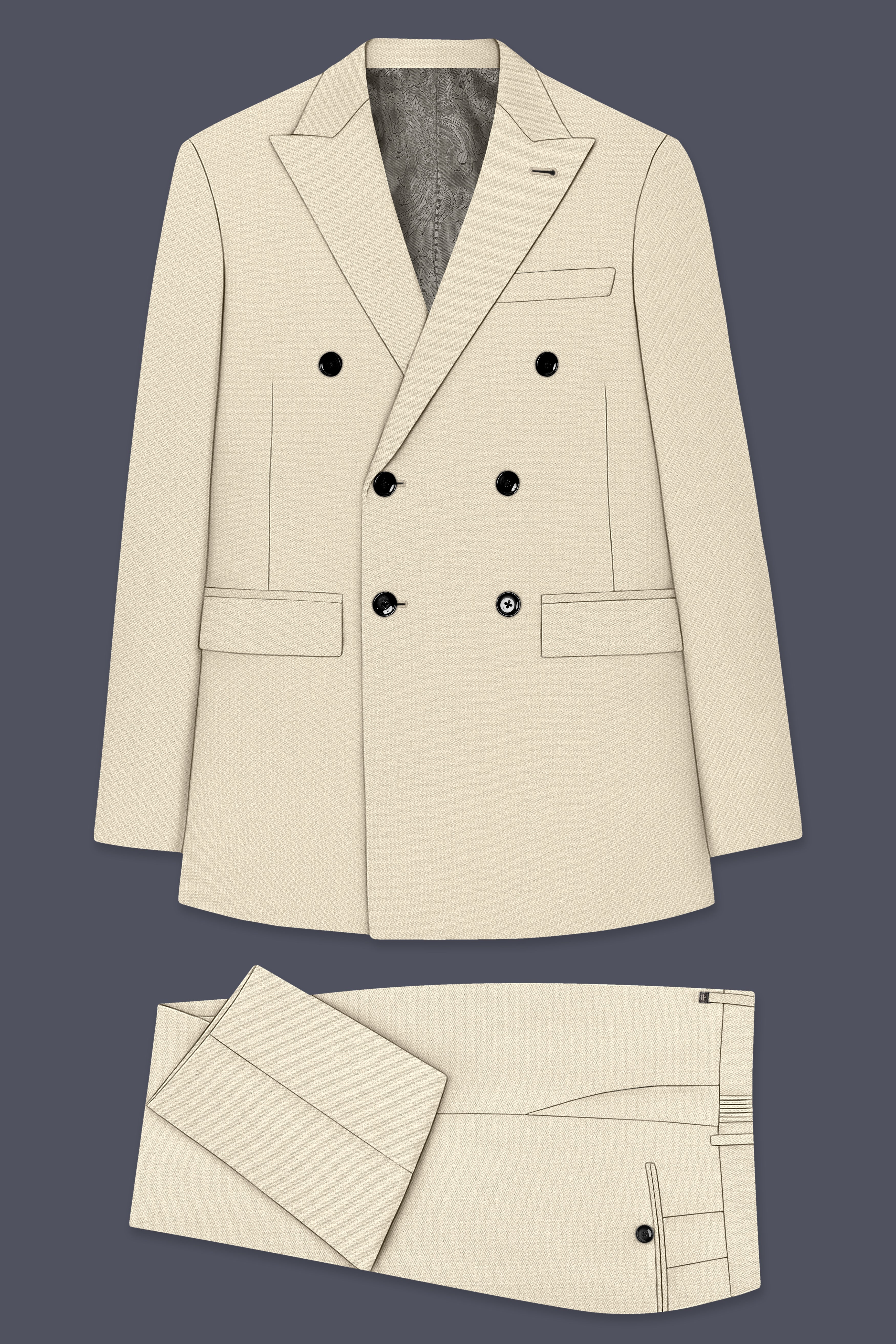 Dune-Foggy Cream Diamond Textured Wool Rich Slight Stretch Double Breasted Suit