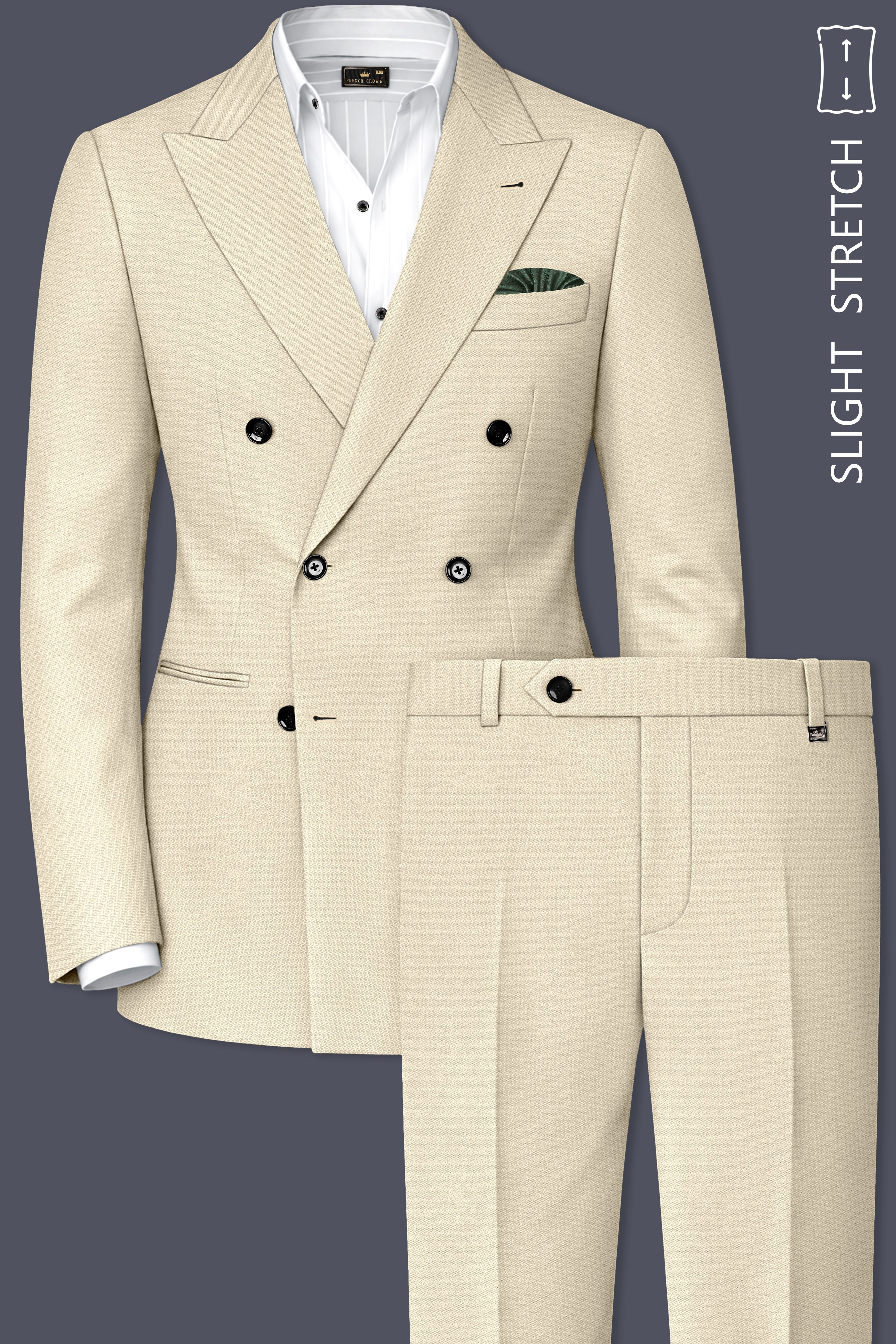 Dune-Foggy Cream Diamond Textured Wool Rich Slight Stretch Double Breasted Suit