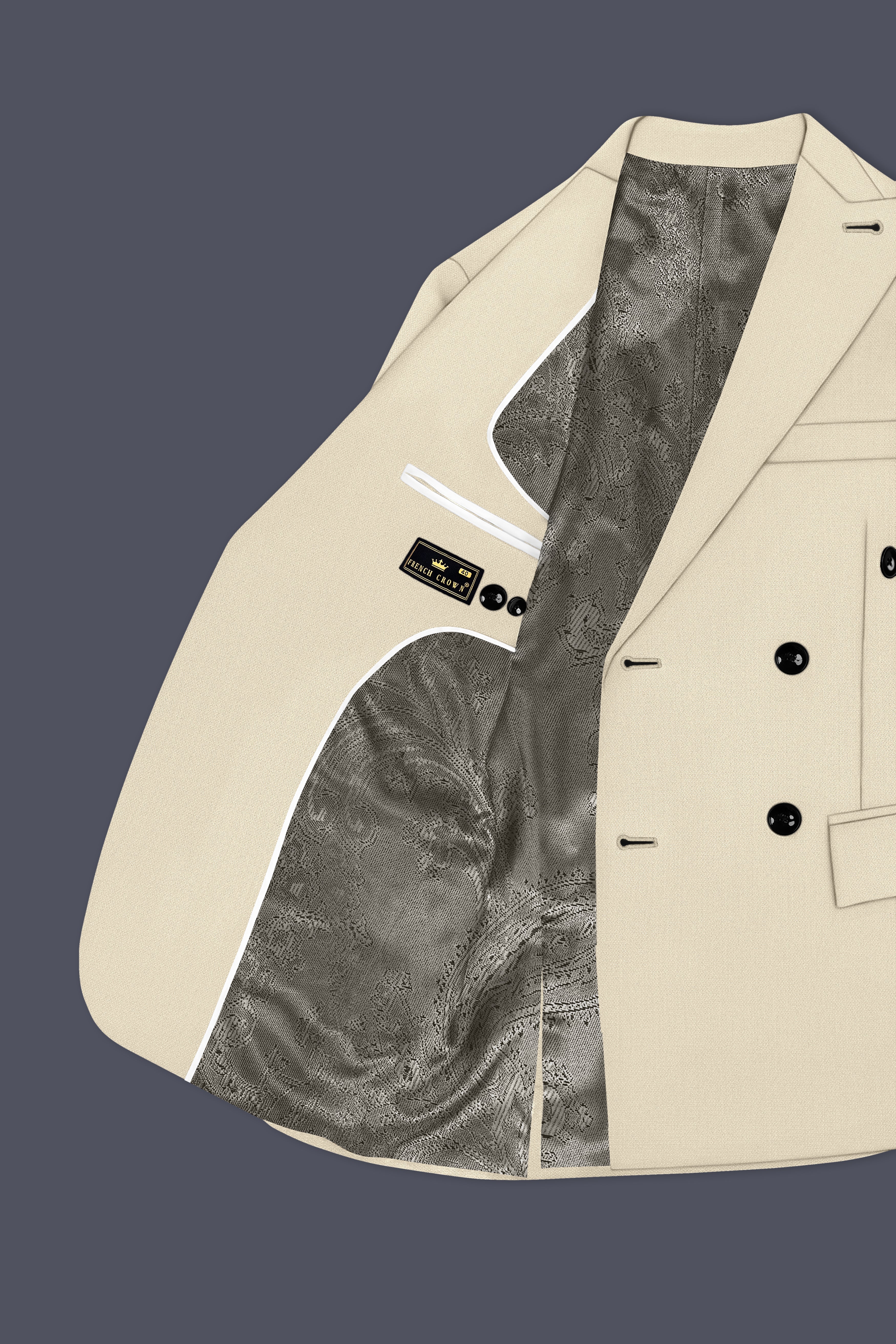 Dune-Foggy Cream Diamond Textured Wool Rich Slight Stretch Double Breasted Suit