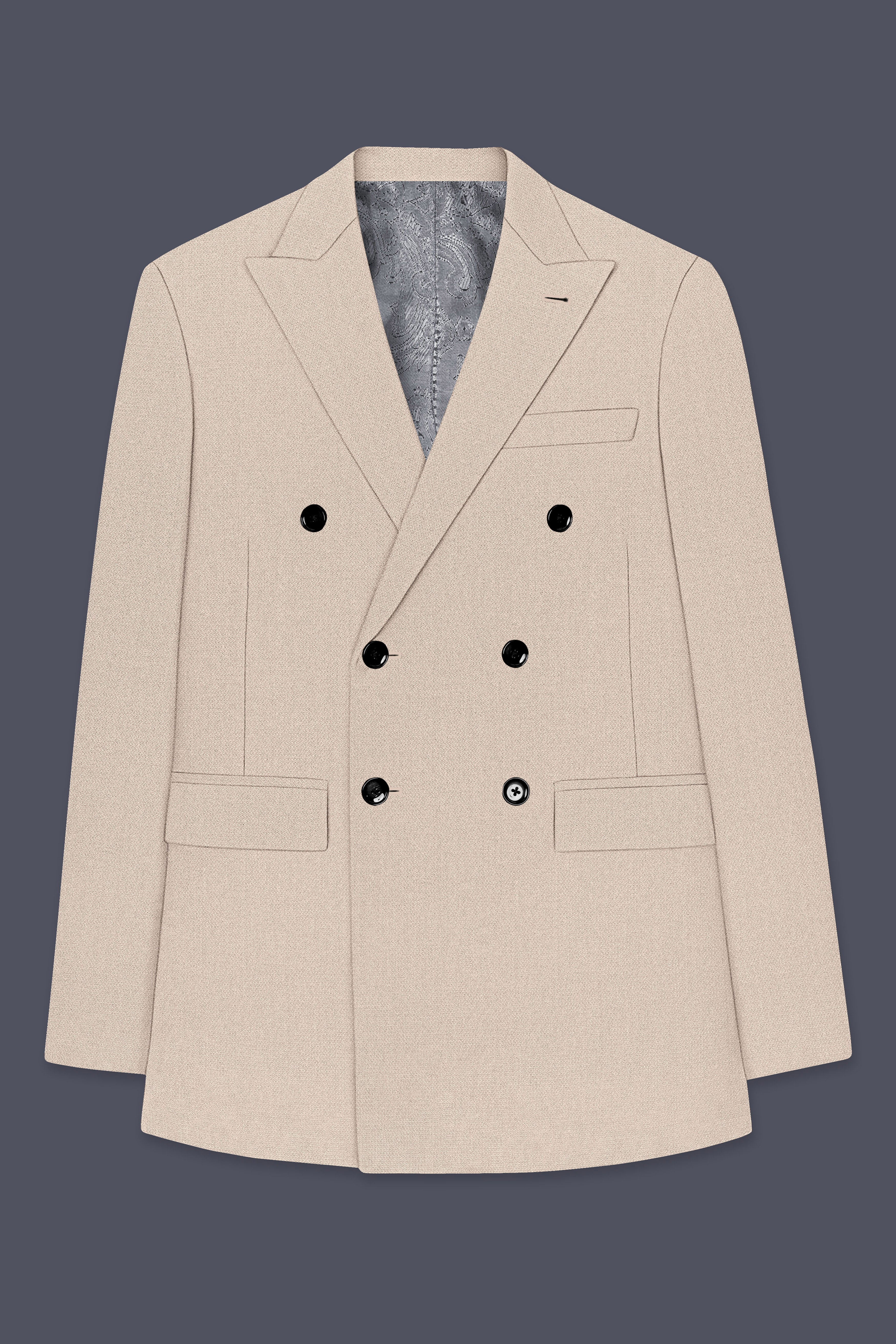 Dune-Foggy Cream Diamond Textured Wool Rich Slight Stretch Double Breasted Suit