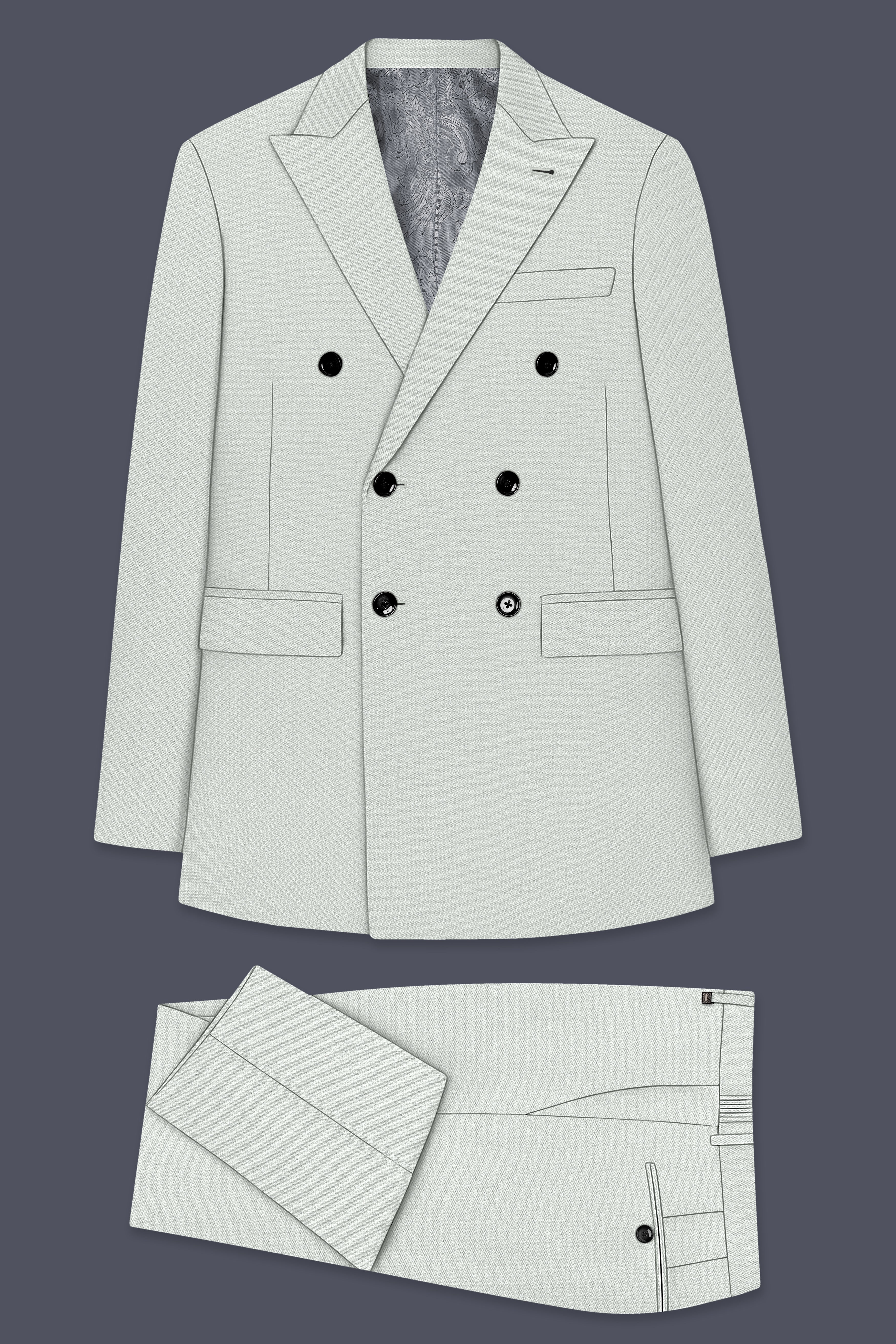 Regent-Noble Gray Diamond Textured Wool Rich Slight Stretch Double Breasted Suit