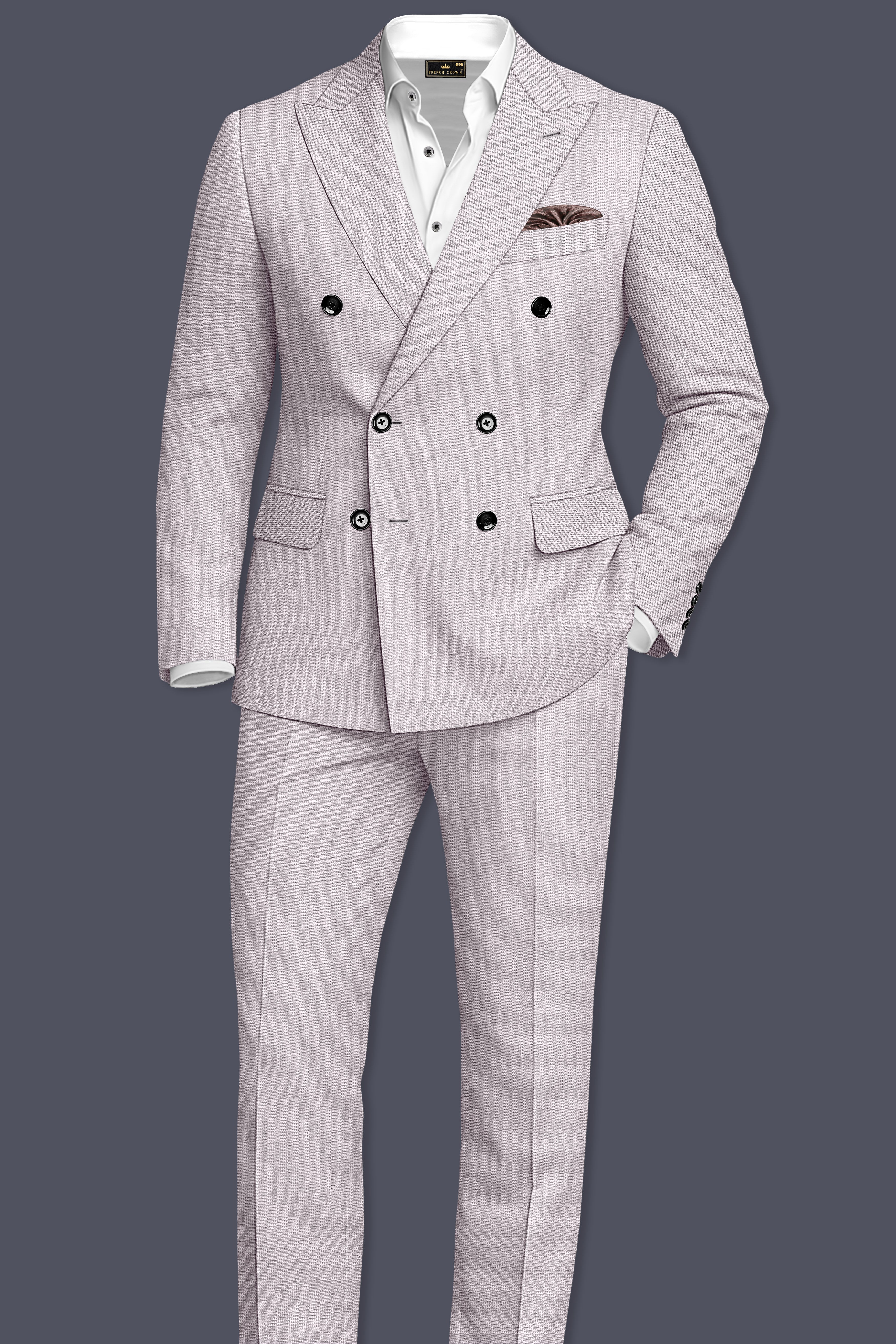 Regent-Noble Gray Diamond Textured Wool Rich Slight Stretch Double Breasted Suit