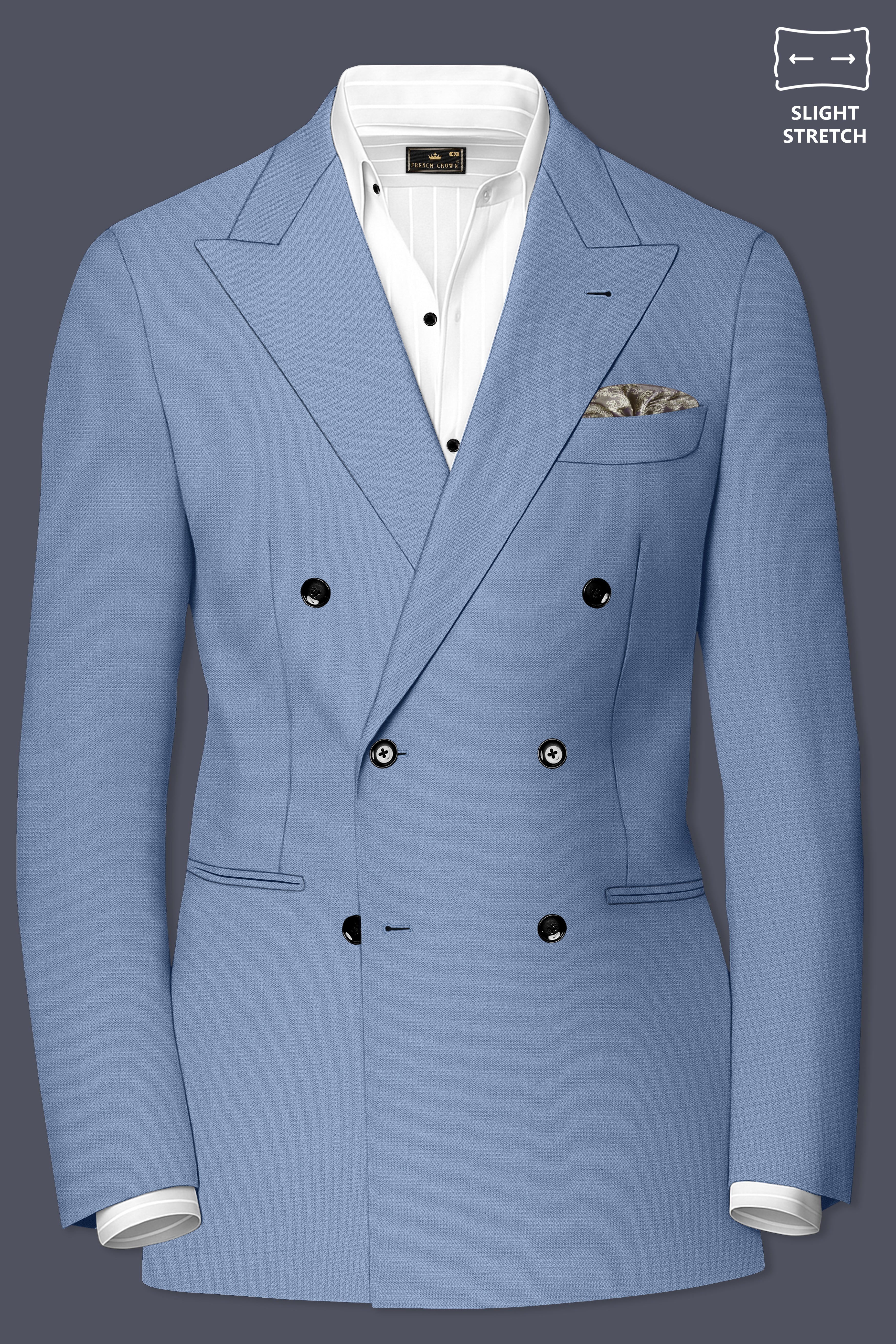 Harbor-Waterloo Blue Diamond Textured Wool Rich Slight Stretch Double Breasted Suit