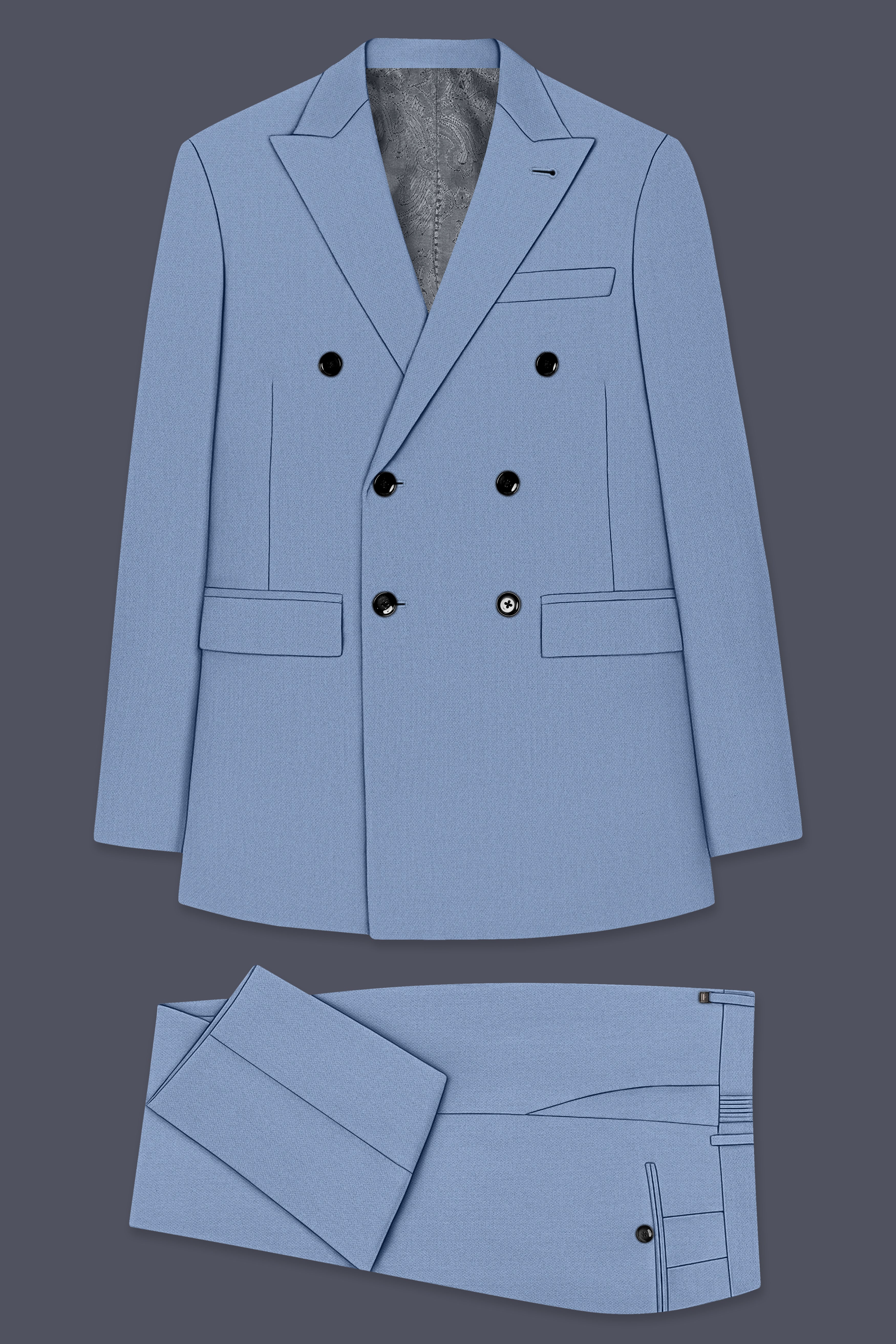 Harbor-Waterloo Blue Diamond Textured Wool Rich Slight Stretch Double Breasted Suit