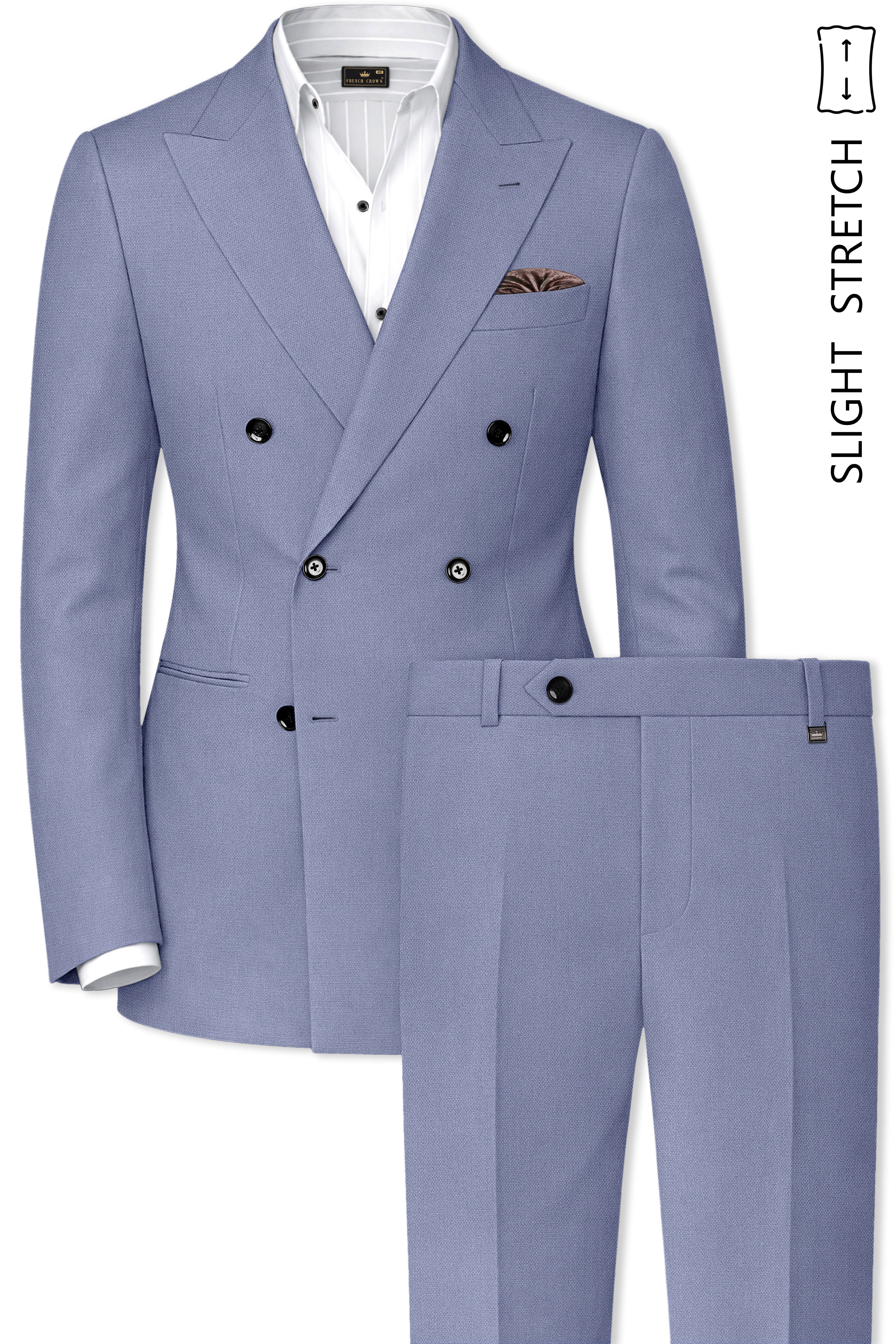Harbor-Waterloo Blue Diamond Textured Wool Rich Slight Stretch Double Breasted Suit