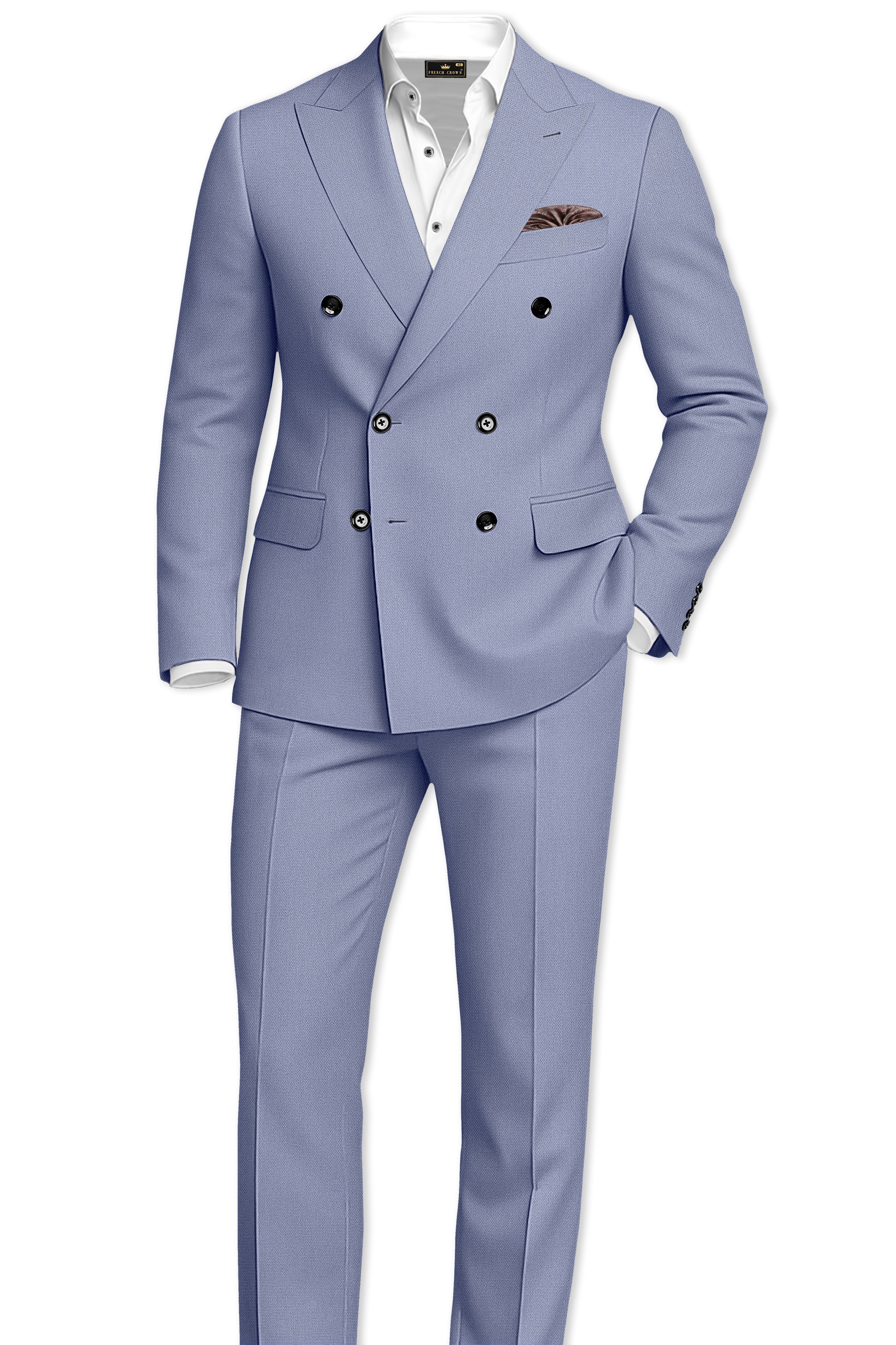 Harbor-Waterloo Blue Diamond Textured Wool Rich Slight Stretch Double Breasted Suit
