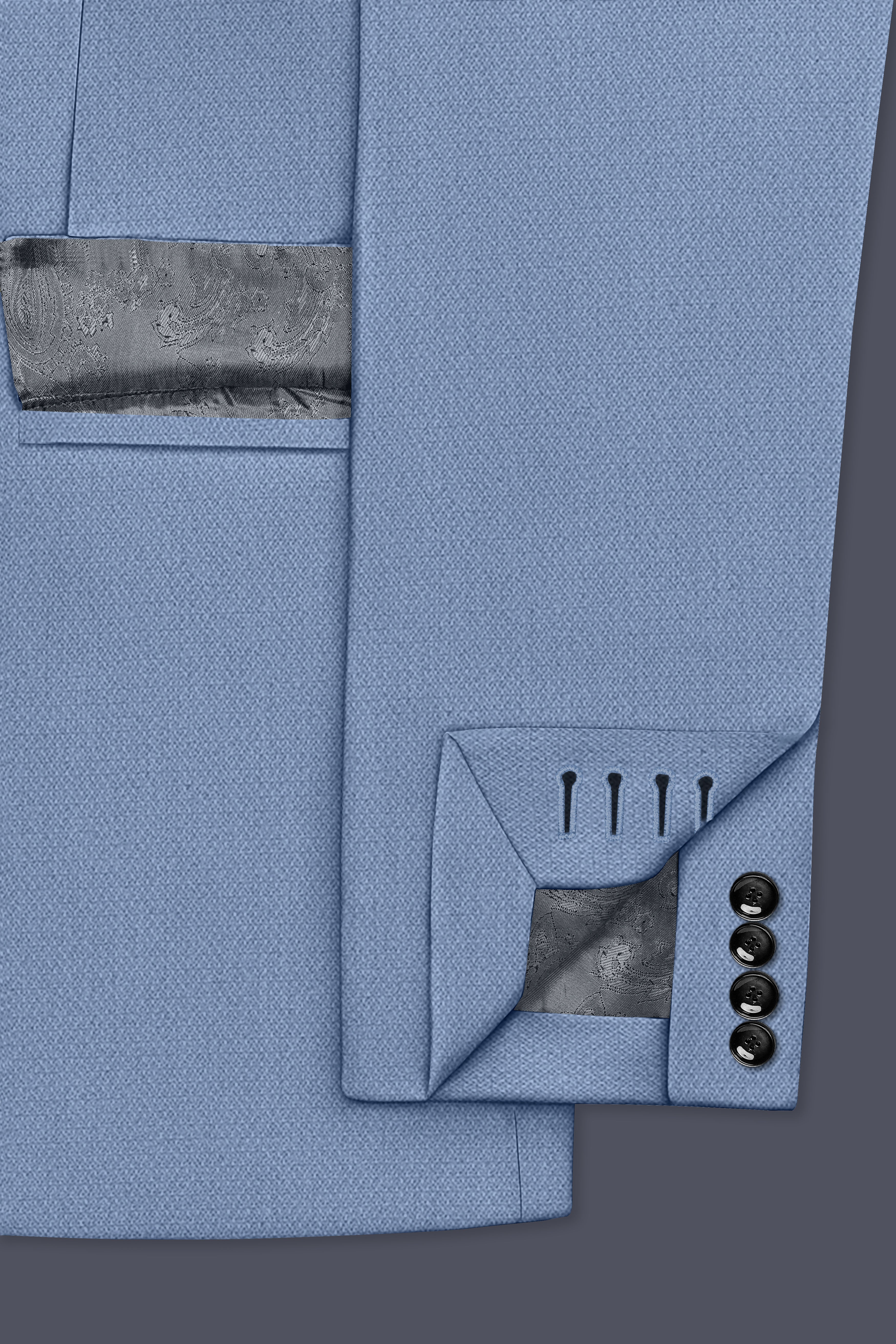 Harbor-Waterloo Blue Diamond Textured Wool Rich Slight Stretch Double Breasted Suit