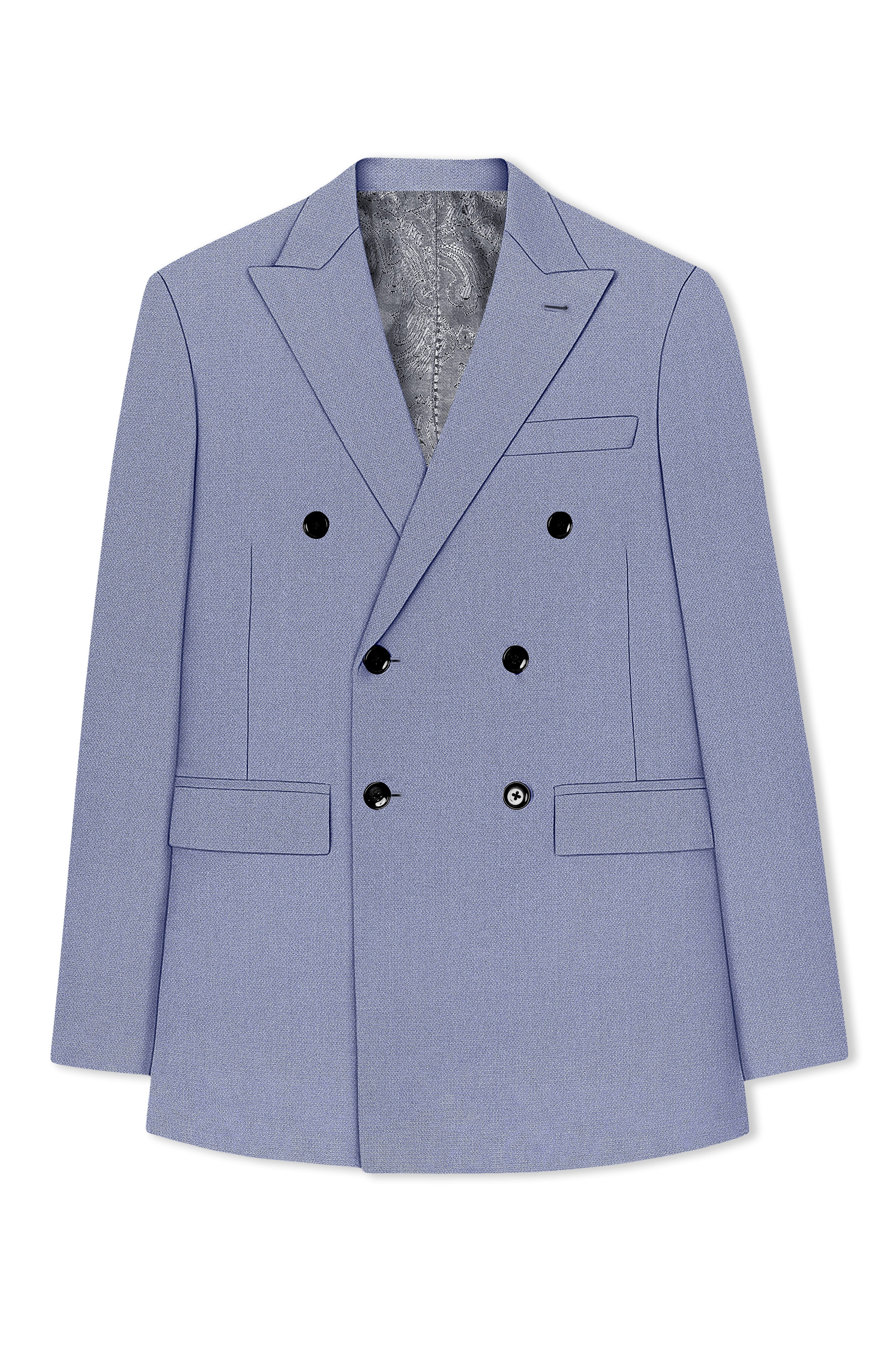 Harbor-Waterloo Blue Diamond Textured Wool Rich Slight Stretch Double Breasted Suit