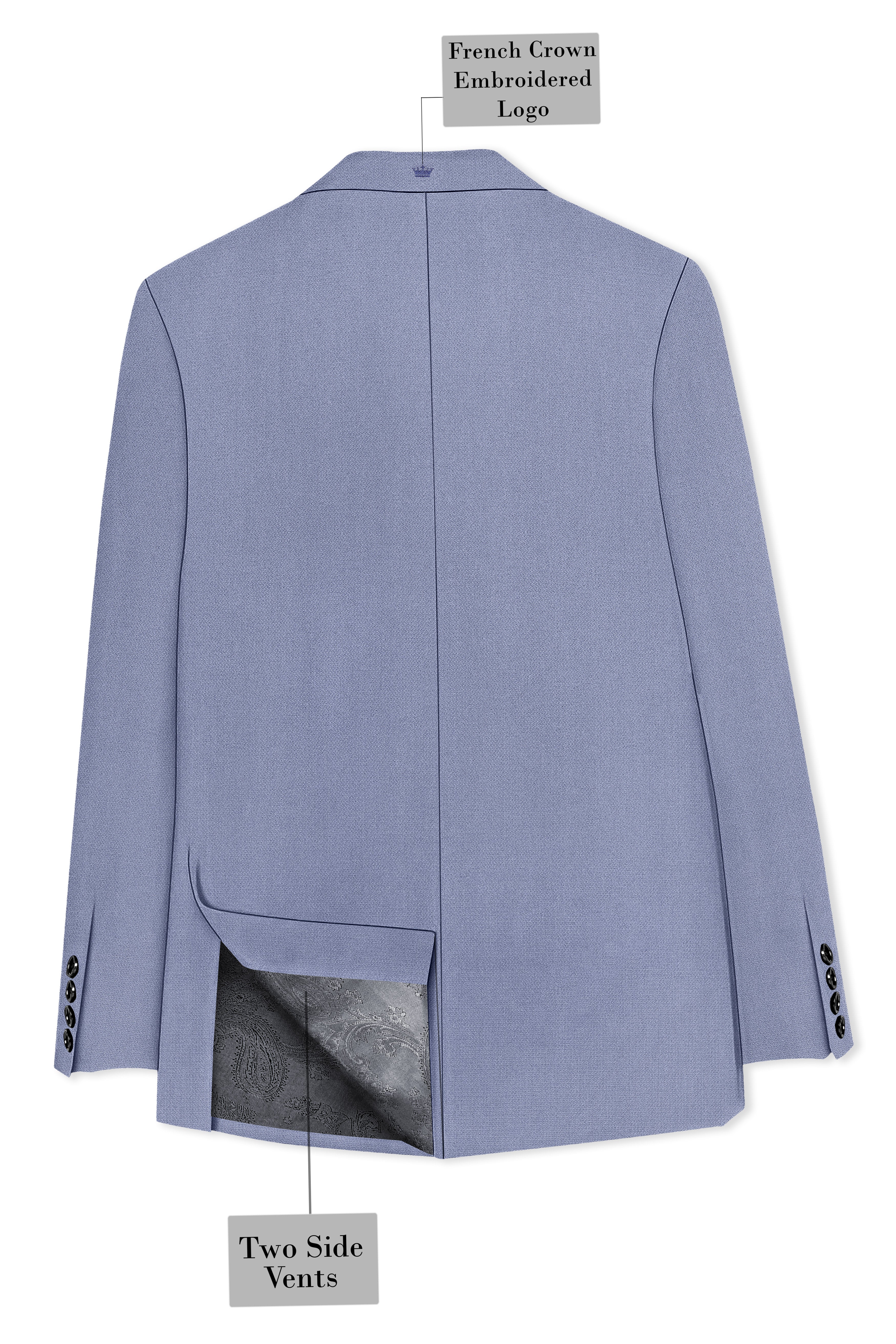 Harbor-Waterloo Blue Diamond Textured Wool Rich Slight Stretch Double Breasted Suit