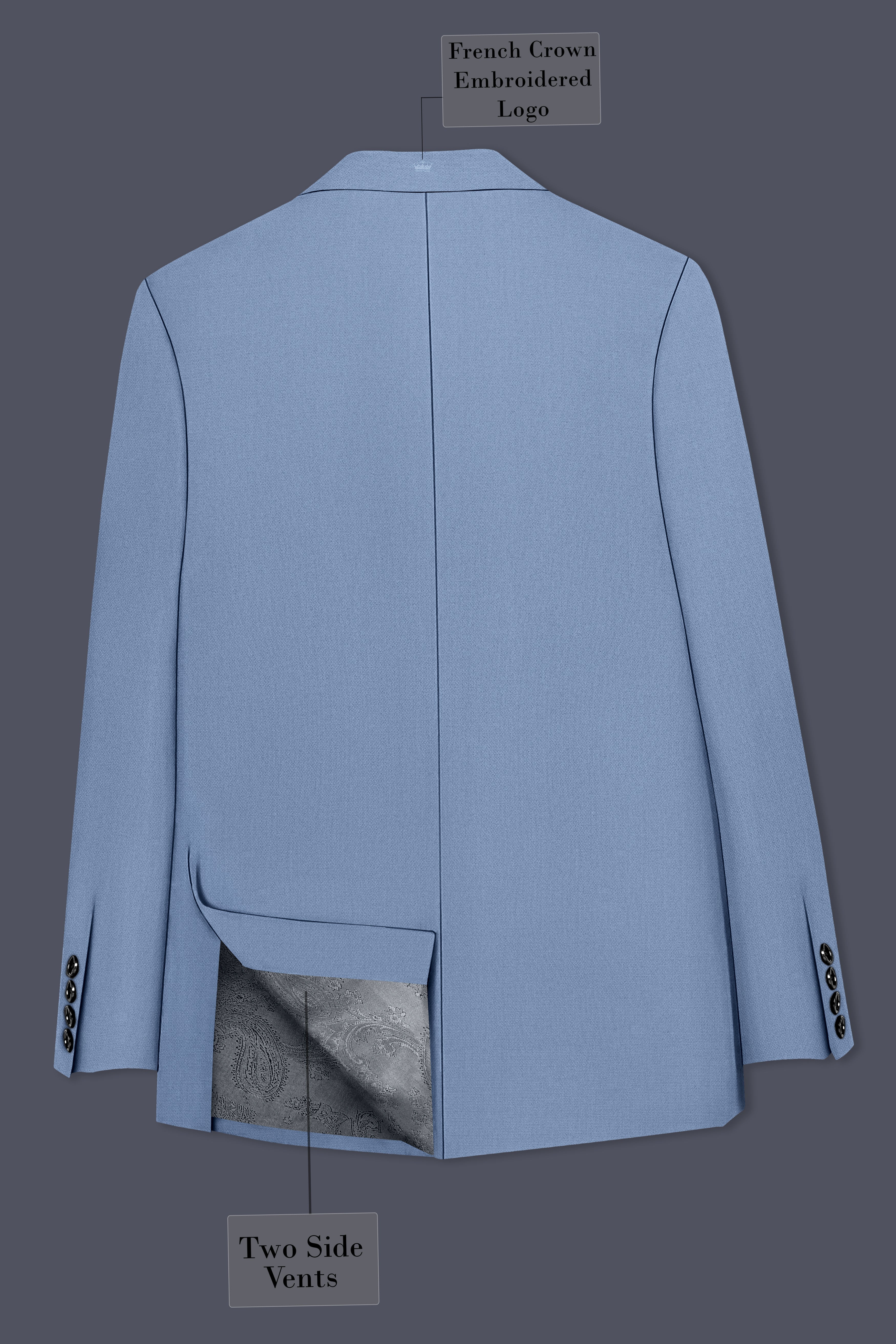 Harbor-Waterloo Blue Diamond Textured Wool Rich Slight Stretch Double Breasted Suit