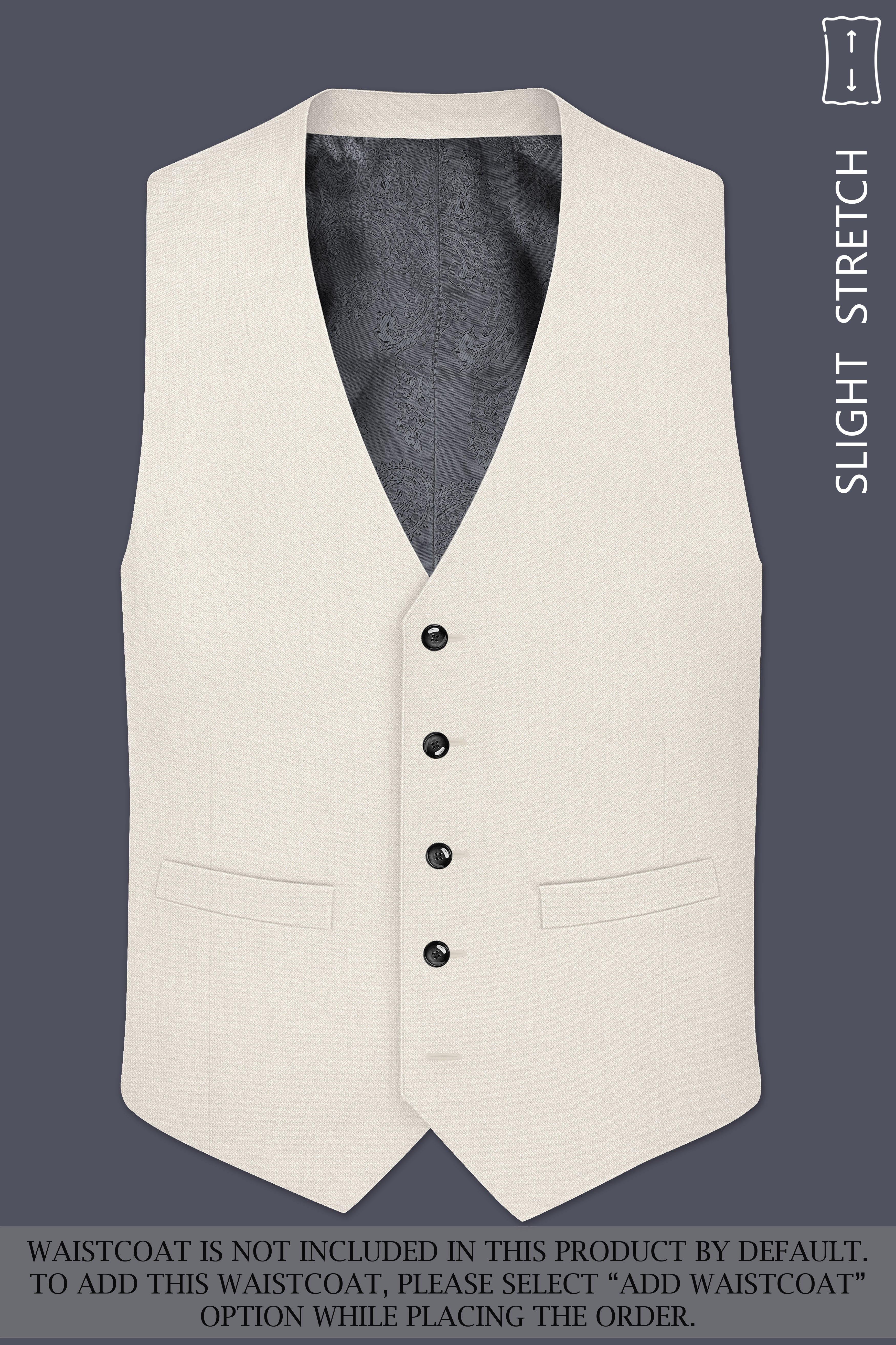 Ecru-Merino Off White Diamond Textured Wool Rich Slight Stretch Double Breasted Suit