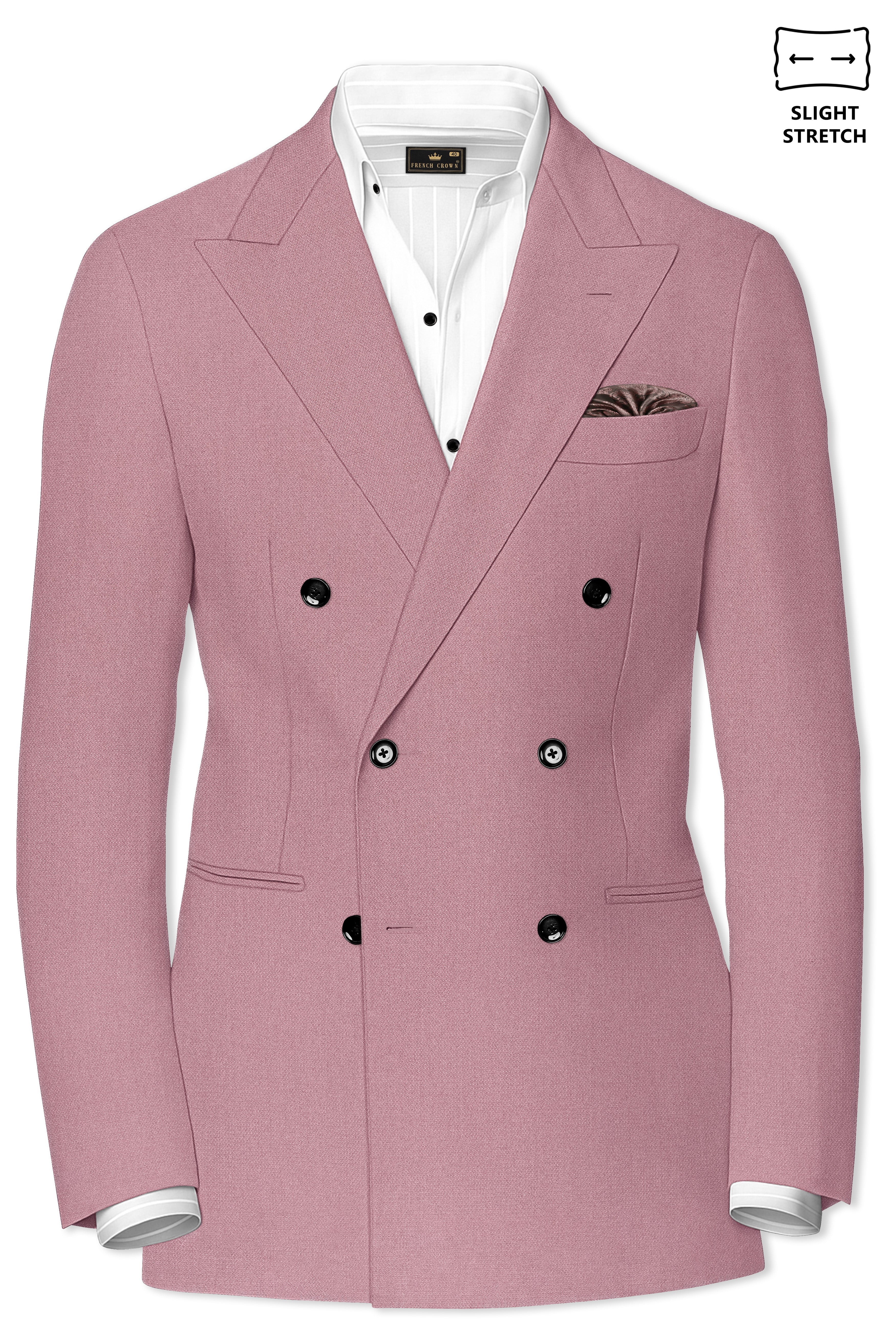 Aurore-Brandy Rose Pink Diamond Textured Wool Rich Slight Stretch Double Breasted Suit