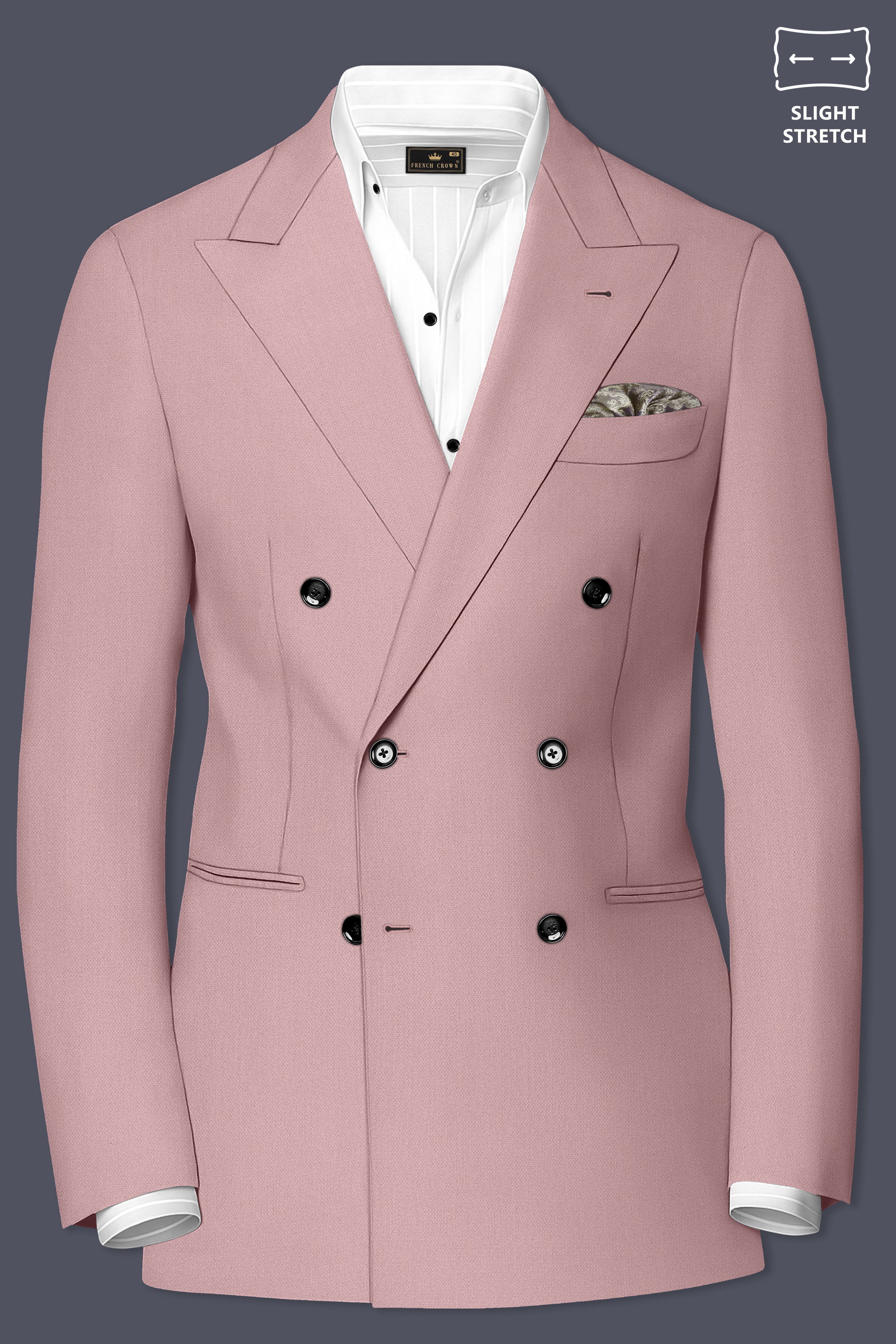 Aurore-Brandy Rose Pink Diamond Textured Wool Rich Slight Stretch Double Breasted Suit
