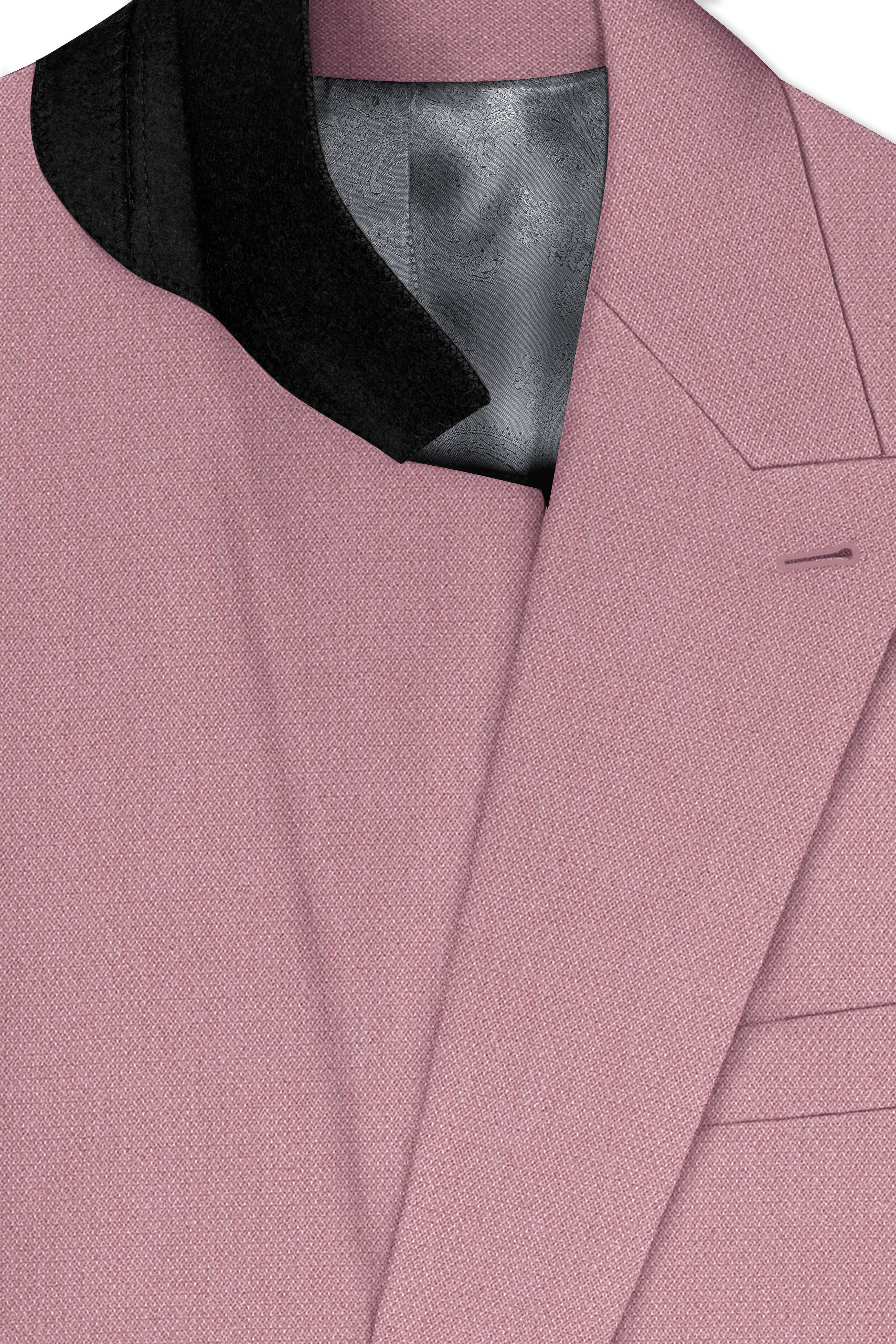 Aurore-Brandy Rose Pink Diamond Textured Wool Rich Slight Stretch Double Breasted Suit