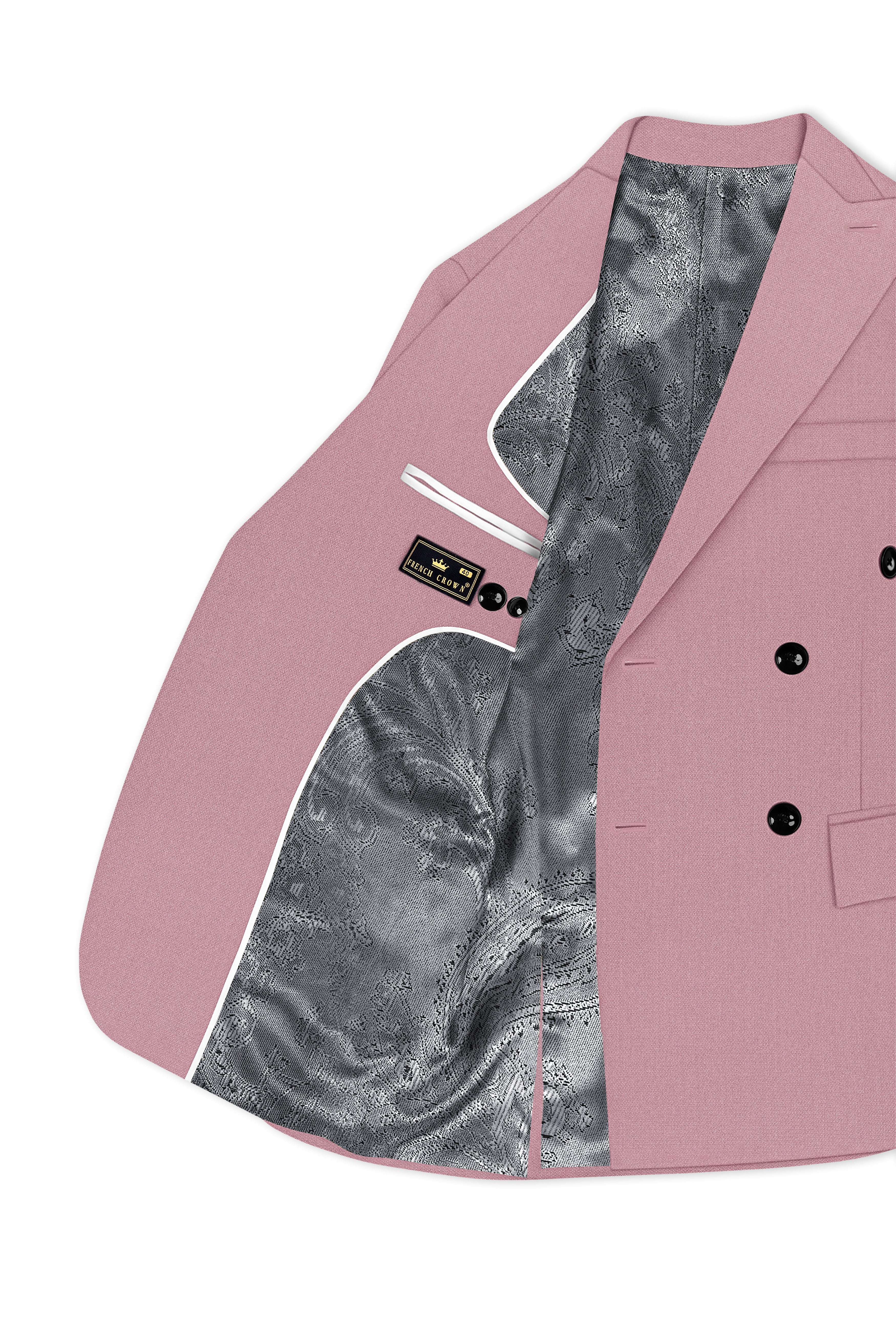 Aurore-Brandy Rose Pink Diamond Textured Wool Rich Slight Stretch Double Breasted Suit