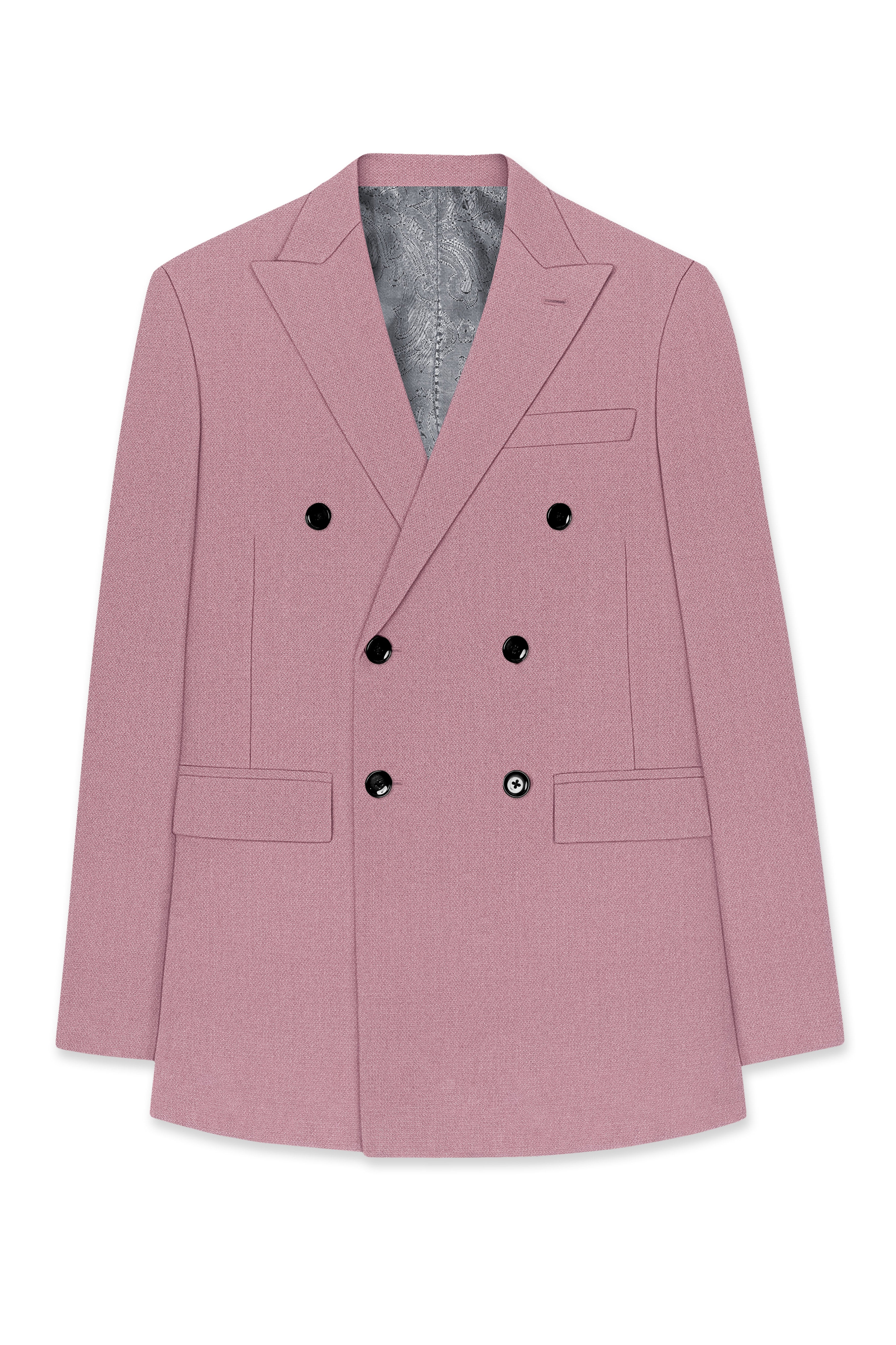 Aurore-Brandy Rose Pink Diamond Textured Wool Rich Slight Stretch Double Breasted Suit