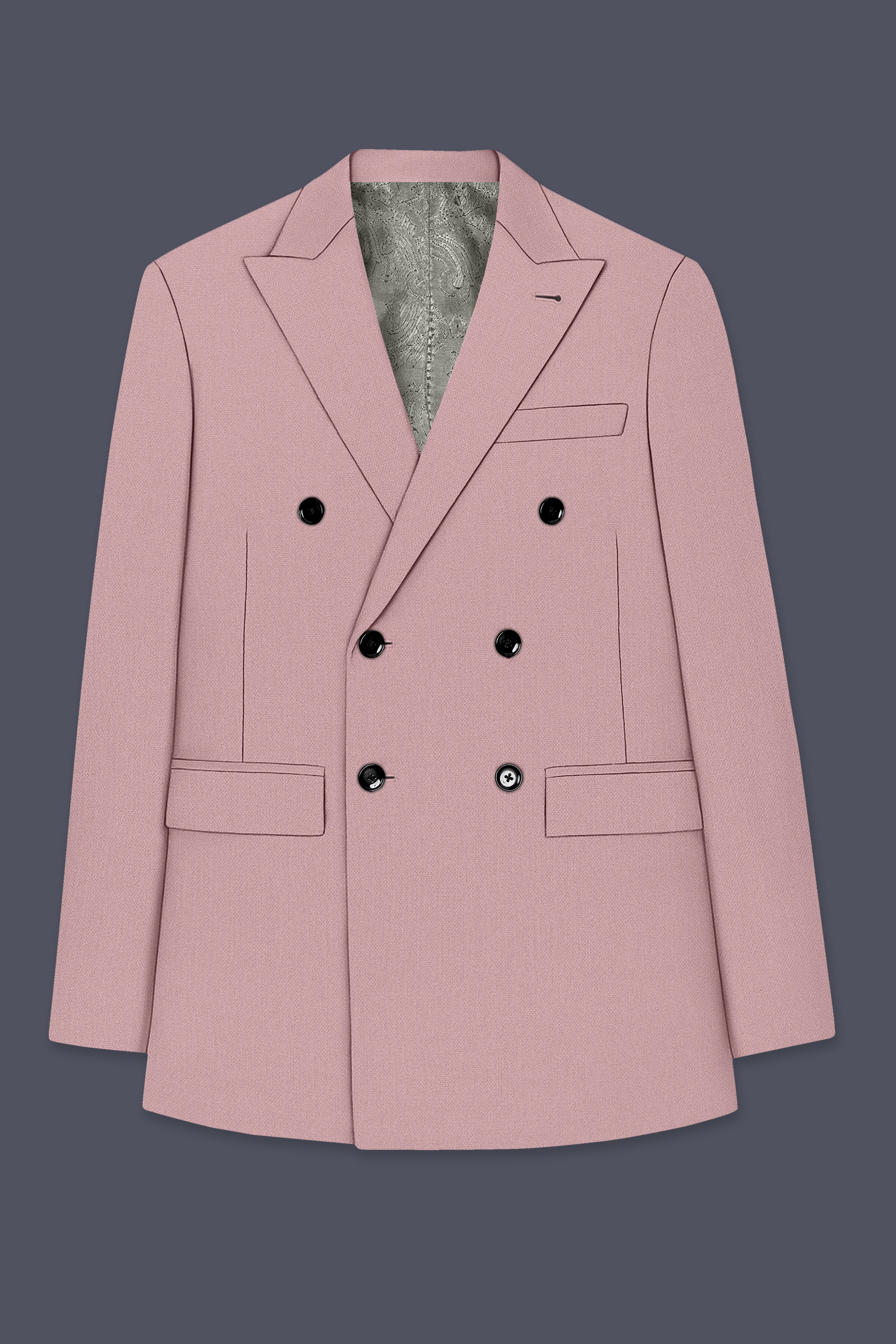 Aurore-Brandy Rose Pink Diamond Textured Wool Rich Slight Stretch Double Breasted Suit
