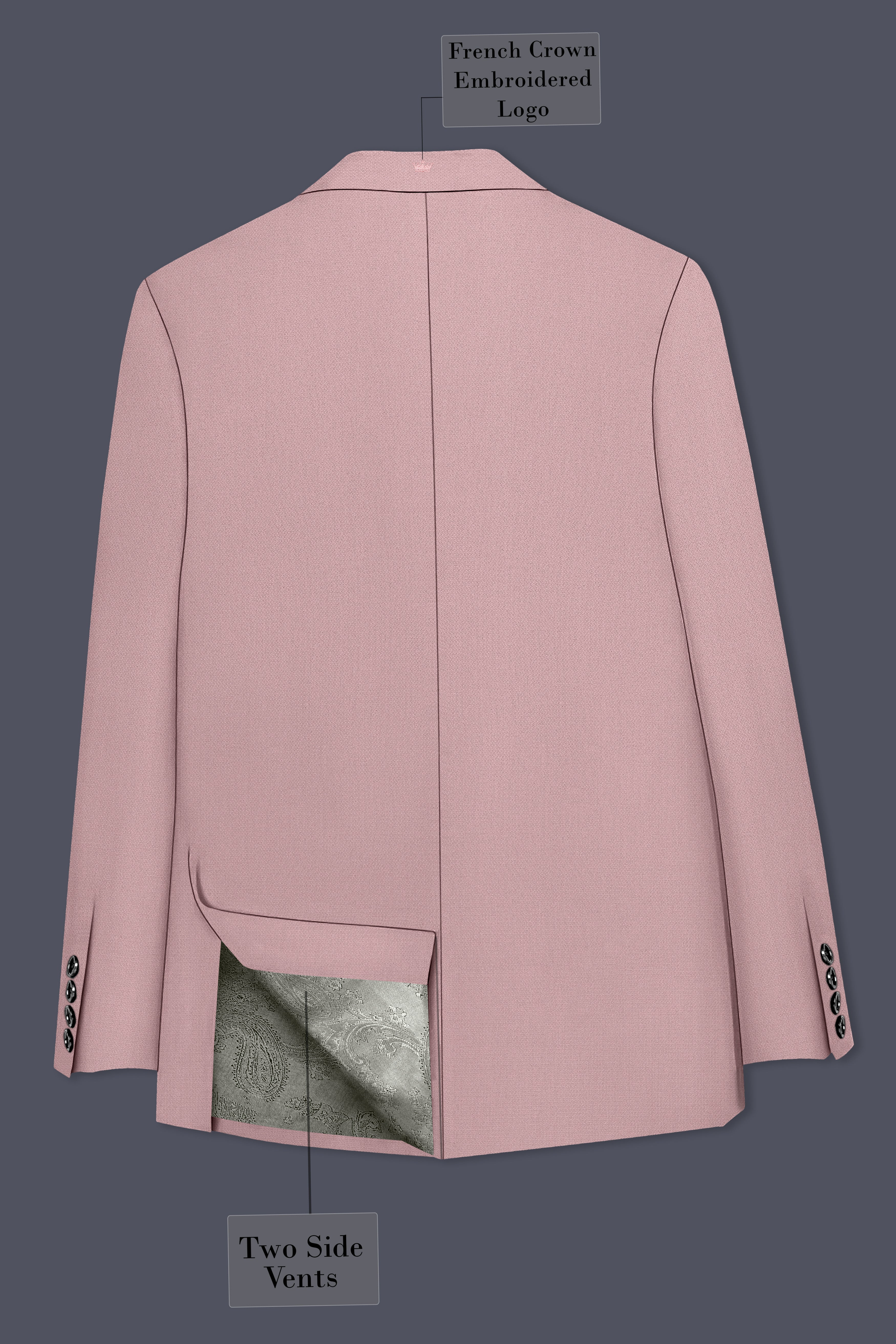 Aurore-Brandy Rose Pink Diamond Textured Wool Rich Slight Stretch Double Breasted Suit